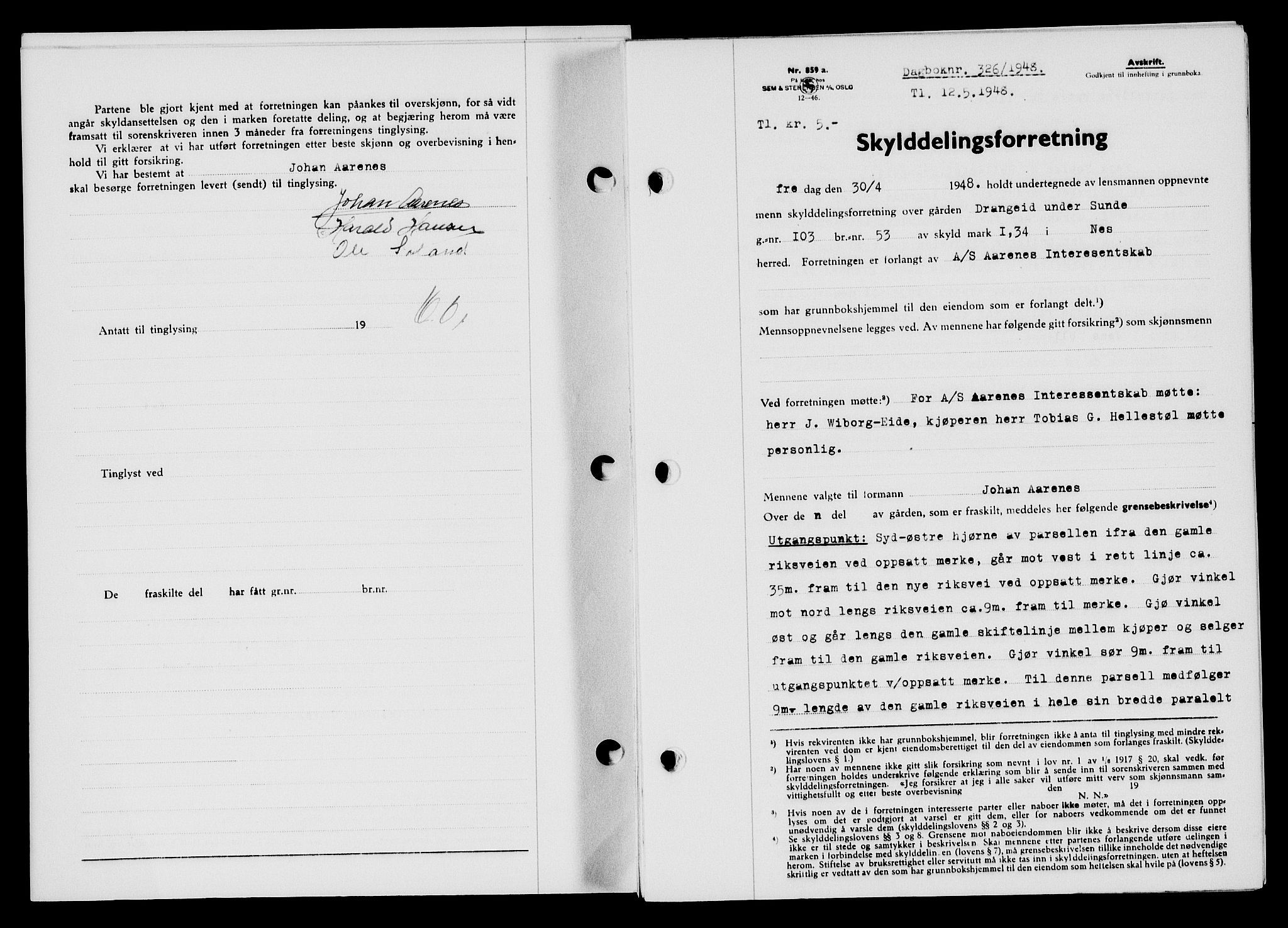 Flekkefjord sorenskriveri, SAK/1221-0001/G/Gb/Gba/L0063: Pantebok nr. A-11, 1947-1948, Dagboknr: 326/1948