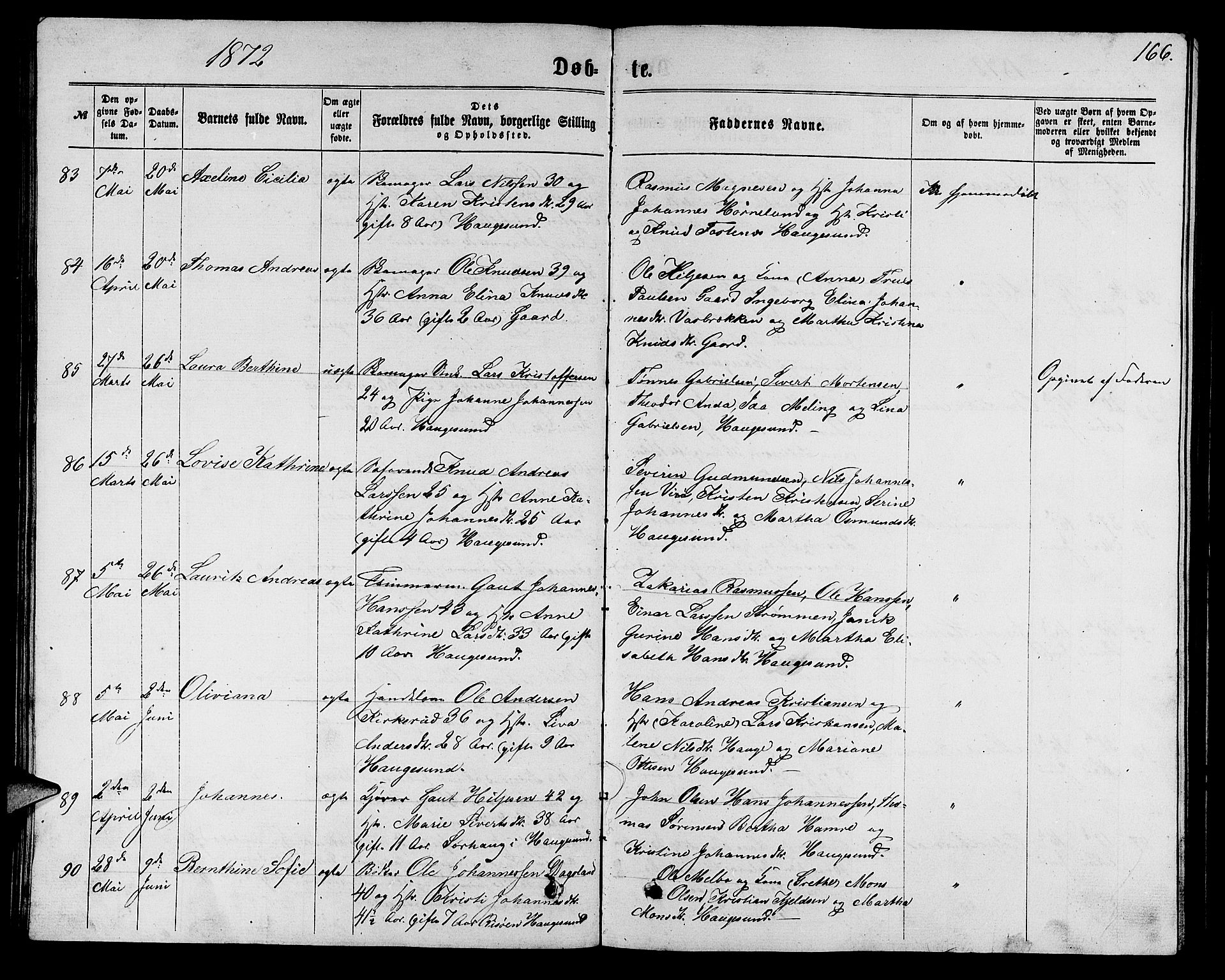 Torvastad sokneprestkontor, AV/SAST-A -101857/H/Ha/Hab/L0007: Klokkerbok nr. B 7, 1866-1873, s. 166