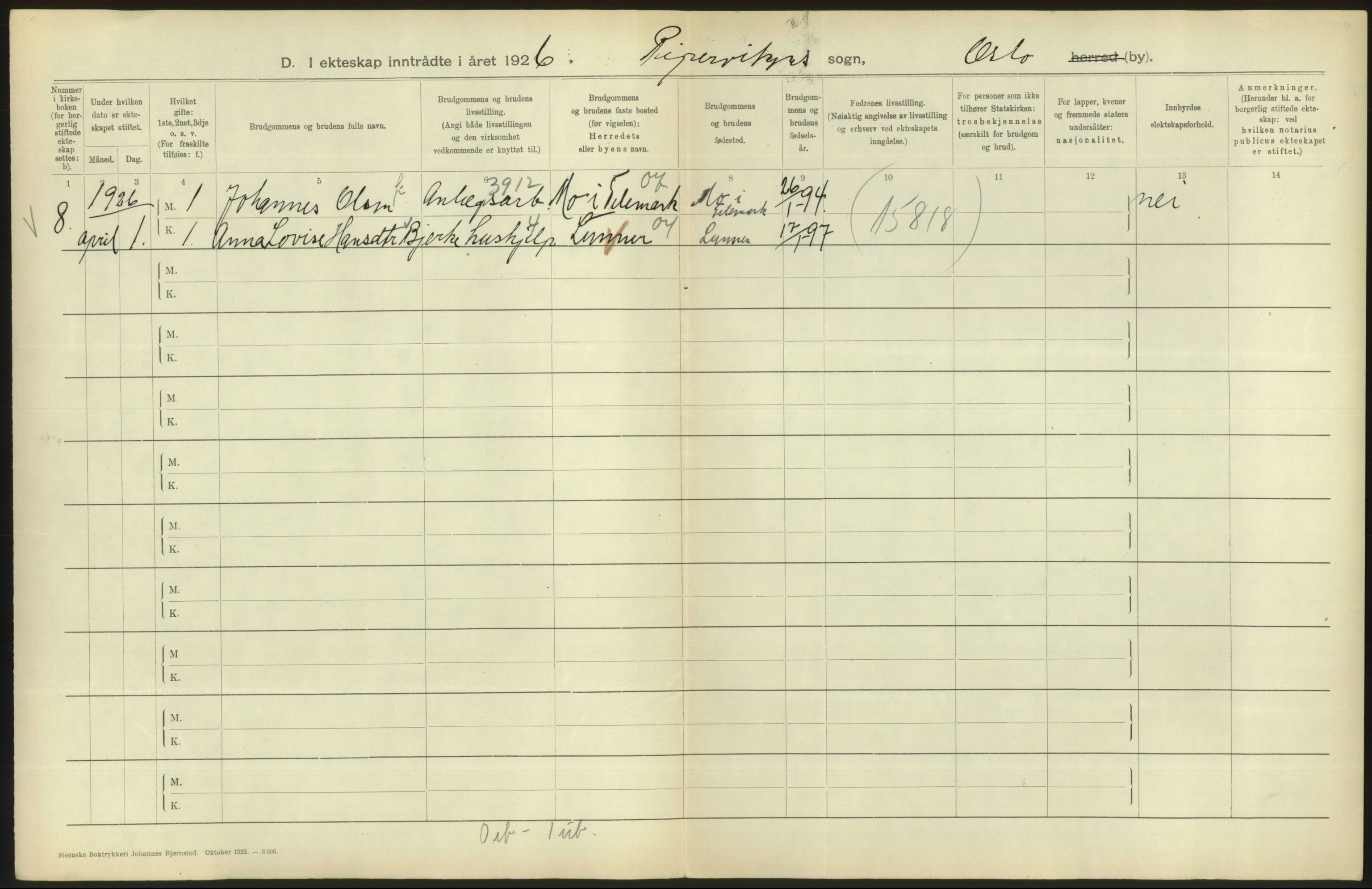 Statistisk sentralbyrå, Sosiodemografiske emner, Befolkning, AV/RA-S-2228/D/Df/Dfc/Dfcf/L0008: Oslo: Gifte, 1926, s. 754