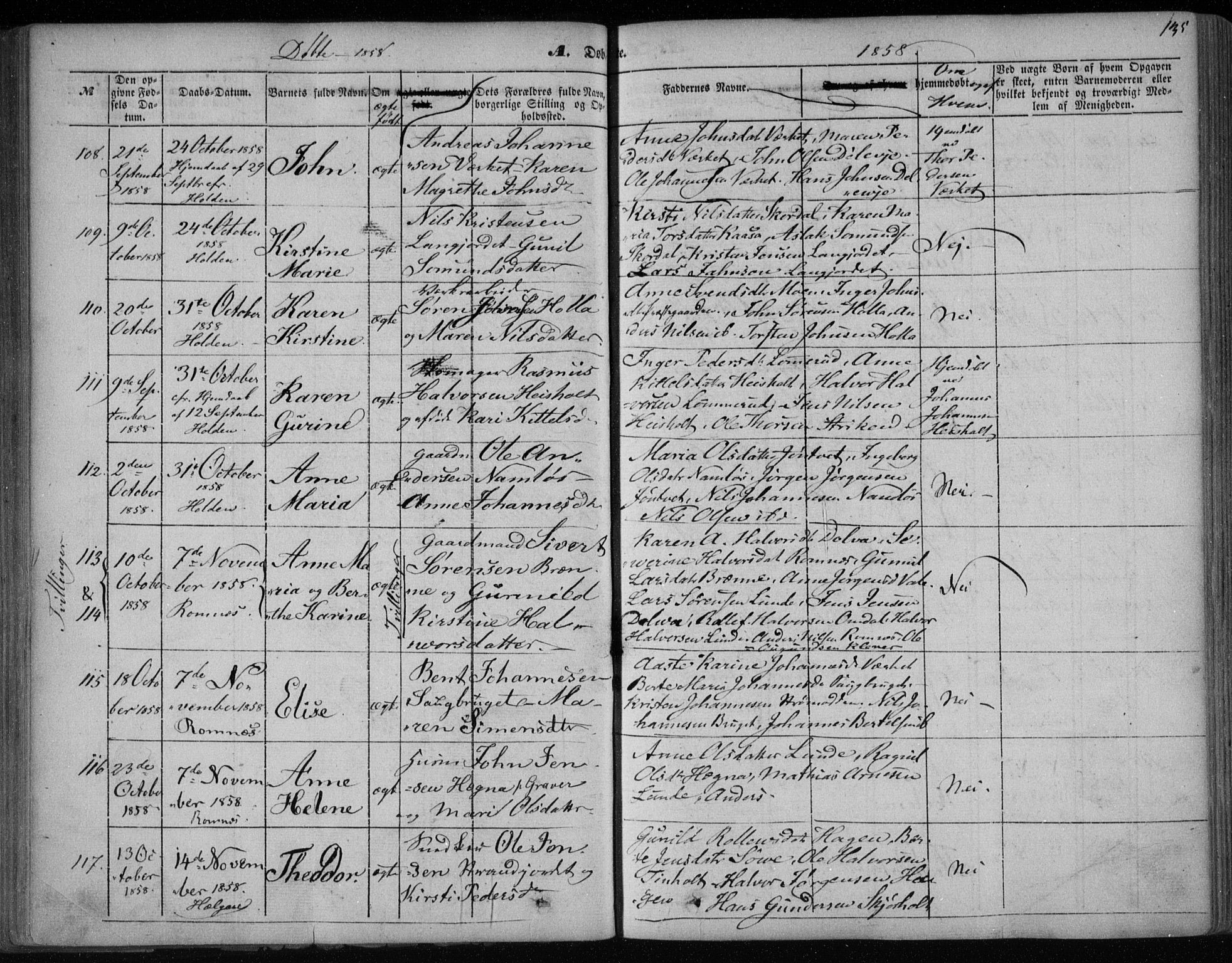 Holla kirkebøker, AV/SAKO-A-272/F/Fa/L0005: Ministerialbok nr. 5, 1849-1860, s. 135