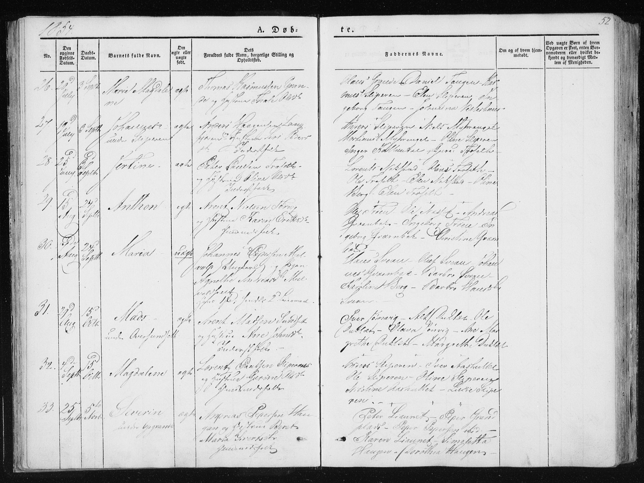 Ministerialprotokoller, klokkerbøker og fødselsregistre - Nord-Trøndelag, SAT/A-1458/733/L0323: Ministerialbok nr. 733A02, 1843-1870, s. 52