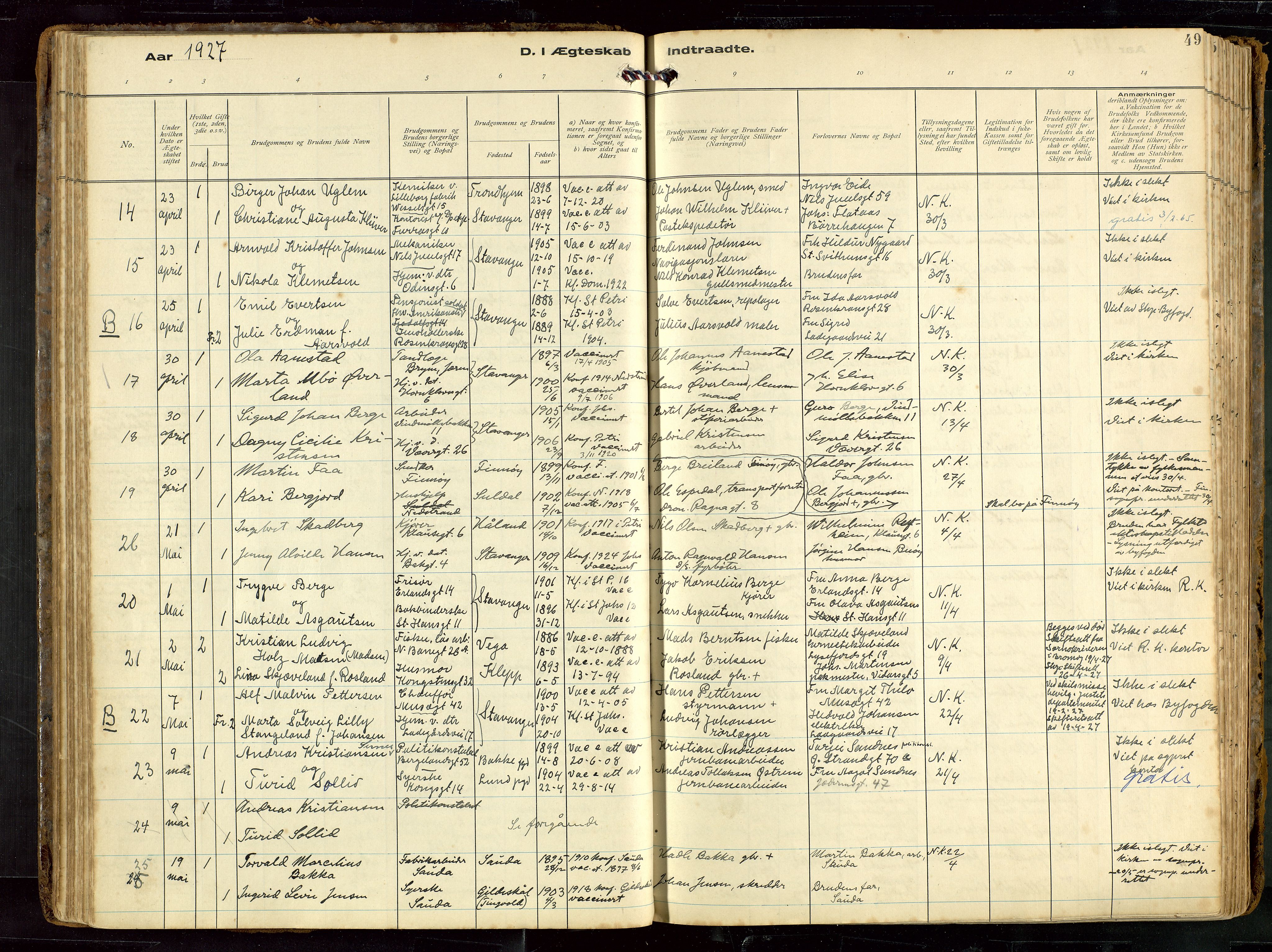 St. Petri sokneprestkontor, SAST/A-101813/002/D/L0002: Ministerialbok nr. A 27, 1921-1942, s. 49