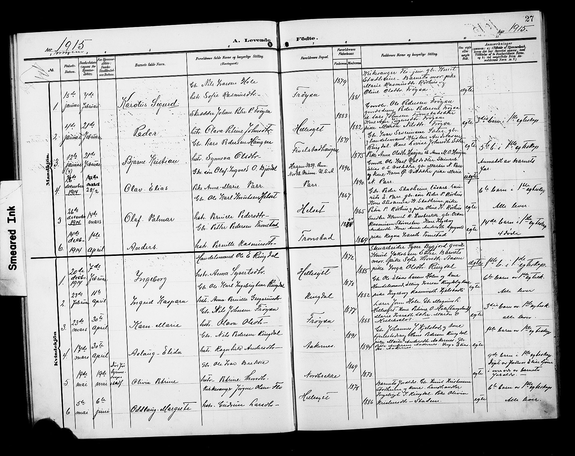 Ministerialprotokoller, klokkerbøker og fødselsregistre - Møre og Romsdal, AV/SAT-A-1454/517/L0231: Klokkerbok nr. 517C04, 1904-1918, s. 27