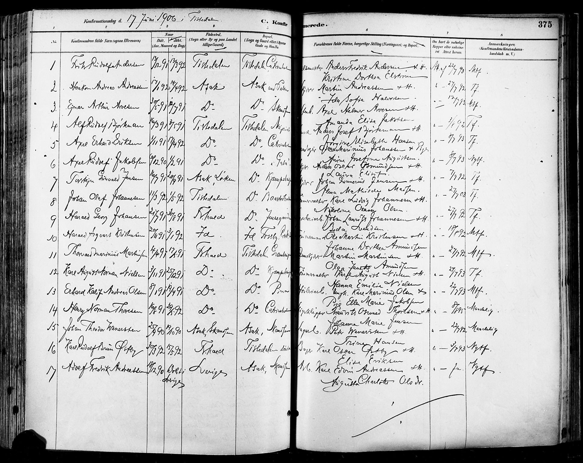 Halden prestekontor Kirkebøker, SAO/A-10909/F/Fa/L0013: Ministerialbok nr. I 13, 1890-1906, s. 375