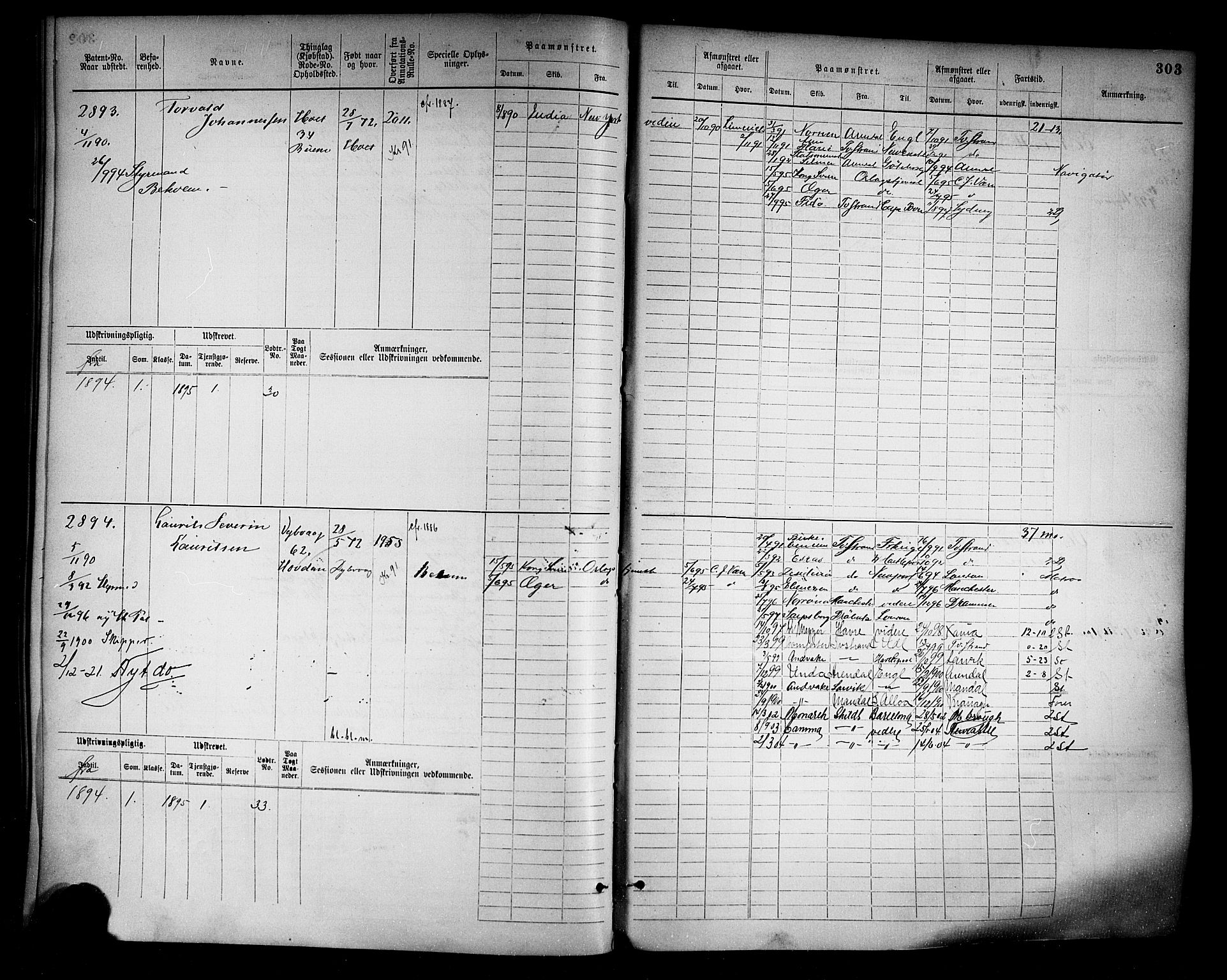 Tvedestrand mønstringskrets, AV/SAK-2031-0011/F/Fb/L0004: Hovedrulle A nr 2289-3056, R-5, 1880-1910, s. 313