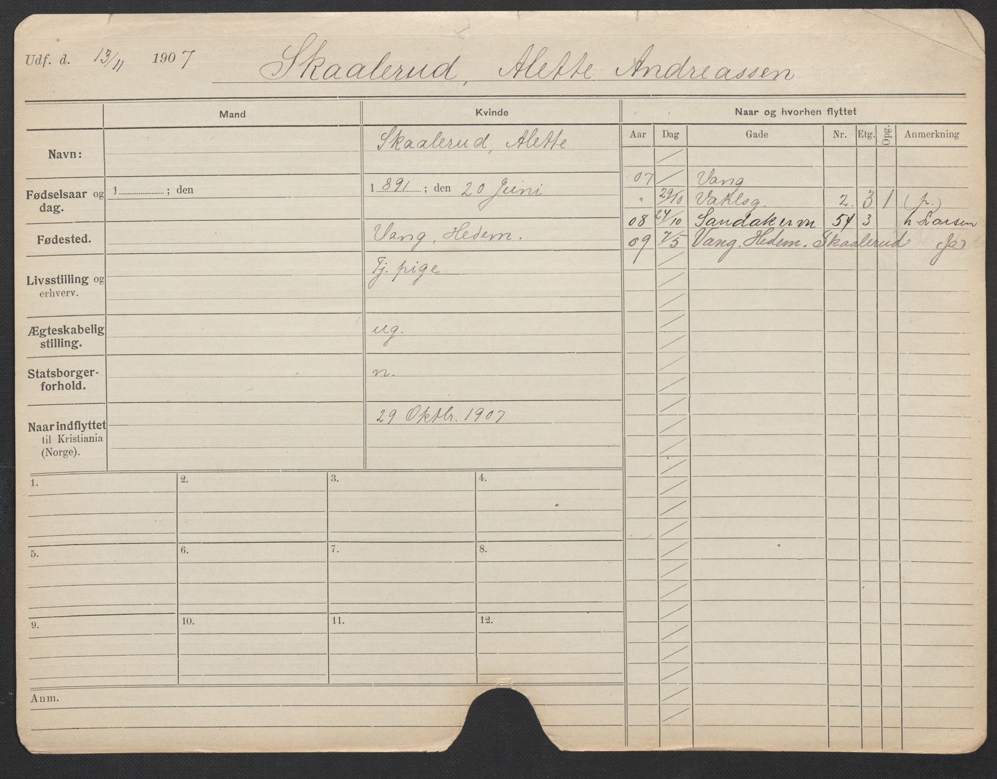 Oslo folkeregister, Registerkort, AV/SAO-A-11715/F/Fa/Fac/L0023: Kvinner, 1906-1914, s. 1004a