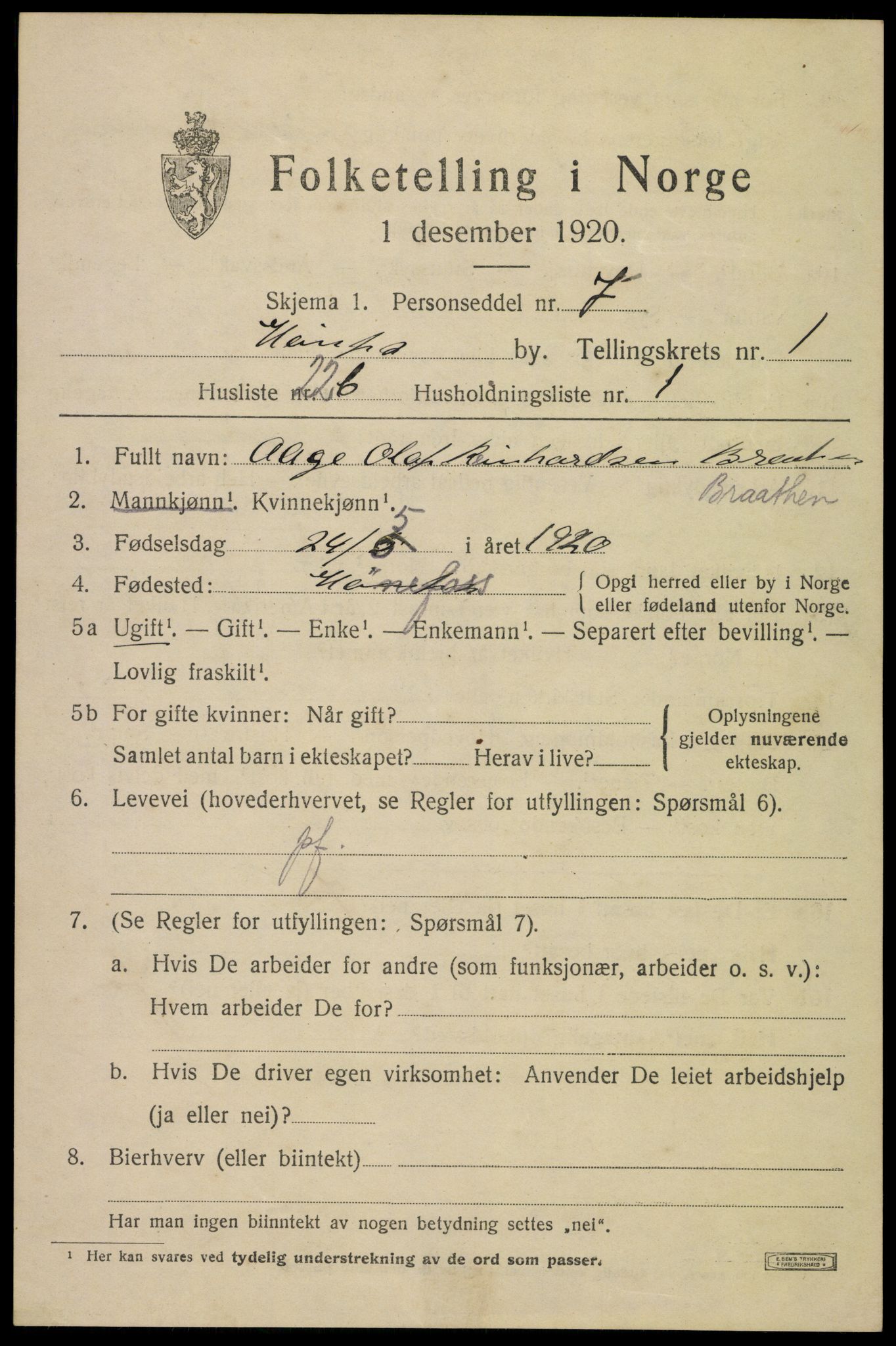SAKO, Folketelling 1920 for 0601 Hønefoss kjøpstad, 1920, s. 2752