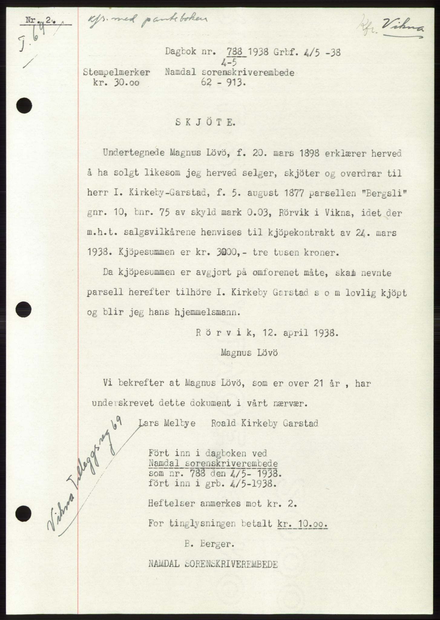 Namdal sorenskriveri, SAT/A-4133/1/2/2C: Pantebok nr. -, 1937-1939, Tingl.dato: 04.05.1938