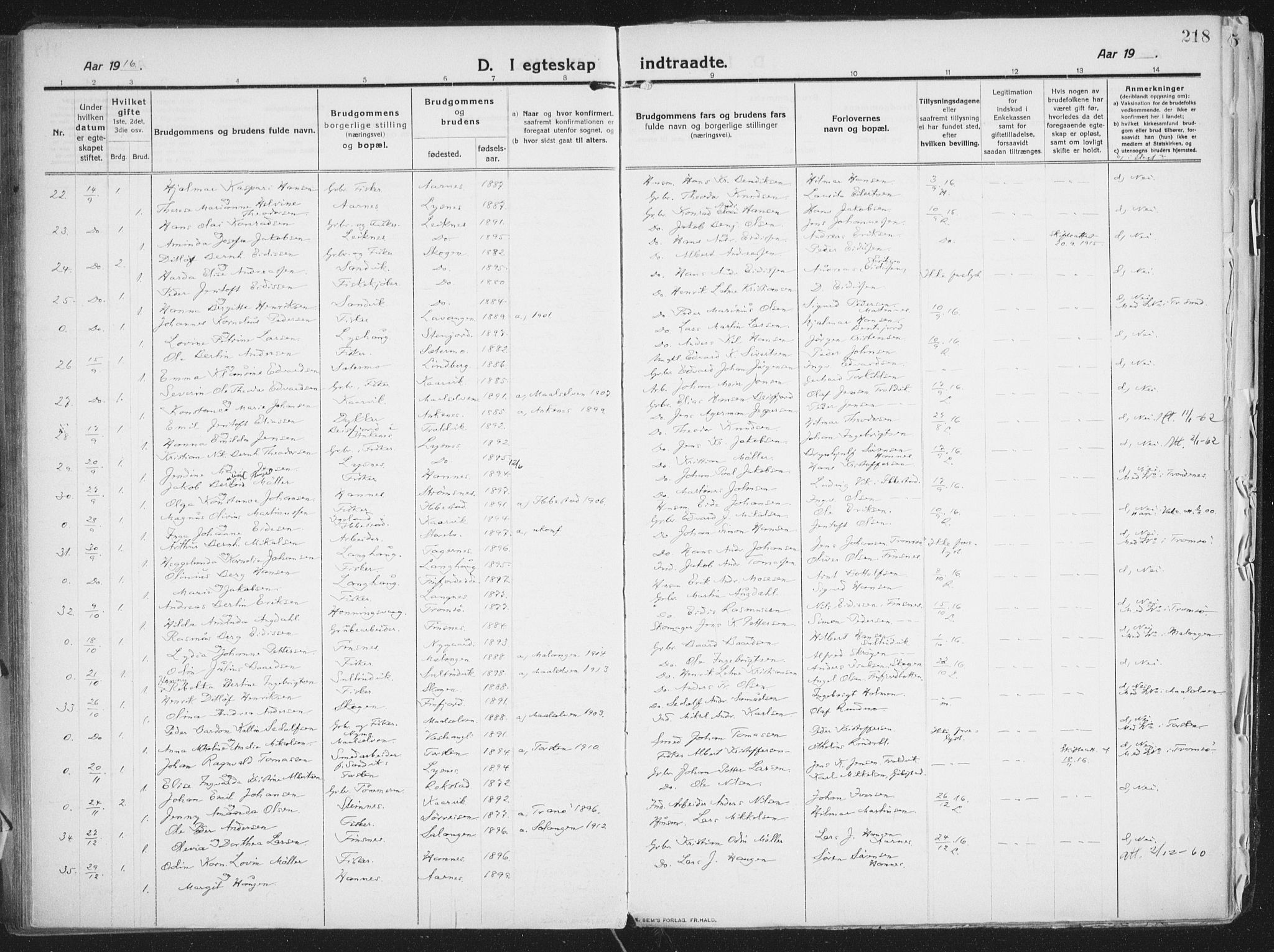 Lenvik sokneprestembete, SATØ/S-1310/H/Ha/Haa/L0016kirke: Ministerialbok nr. 16, 1910-1924, s. 218