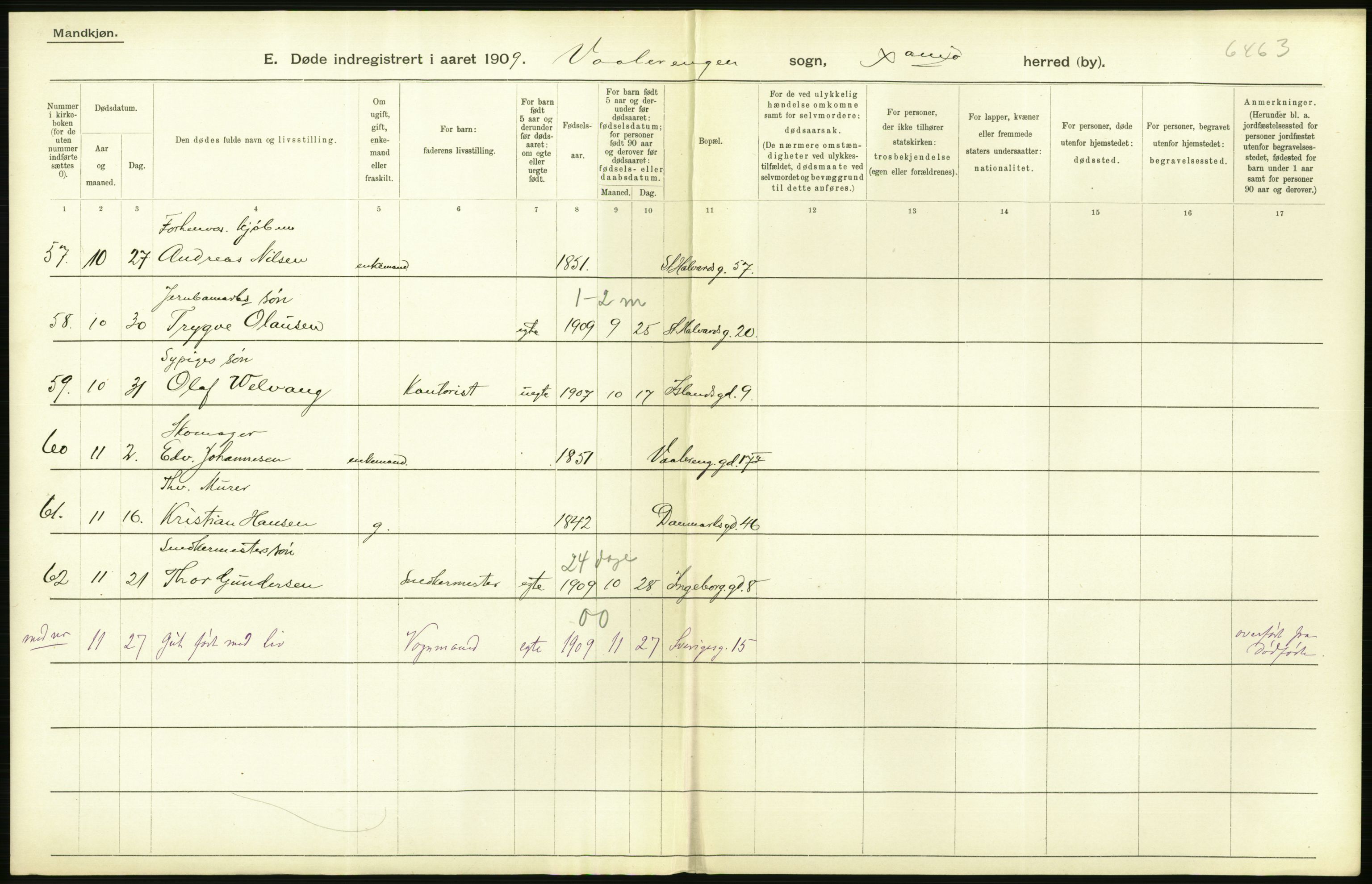 Statistisk sentralbyrå, Sosiodemografiske emner, Befolkning, AV/RA-S-2228/D/Df/Dfa/Dfag/L0010: Kristiania: Døde, dødfødte., 1909, s. 302