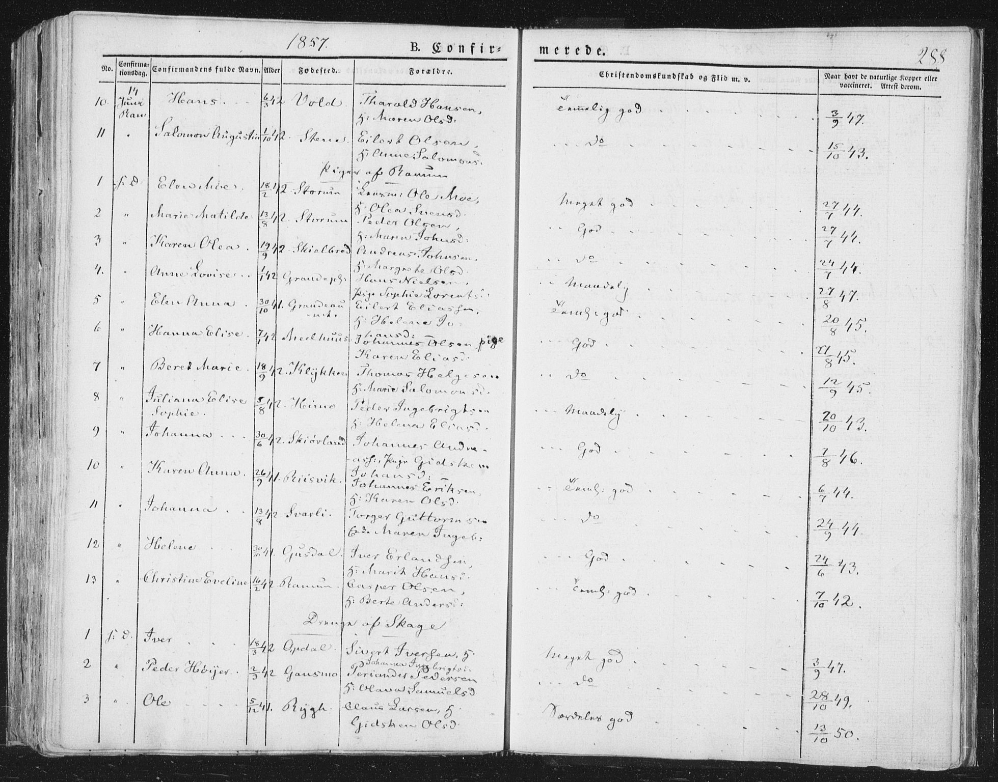 Ministerialprotokoller, klokkerbøker og fødselsregistre - Nord-Trøndelag, SAT/A-1458/764/L0551: Ministerialbok nr. 764A07a, 1824-1864, s. 288
