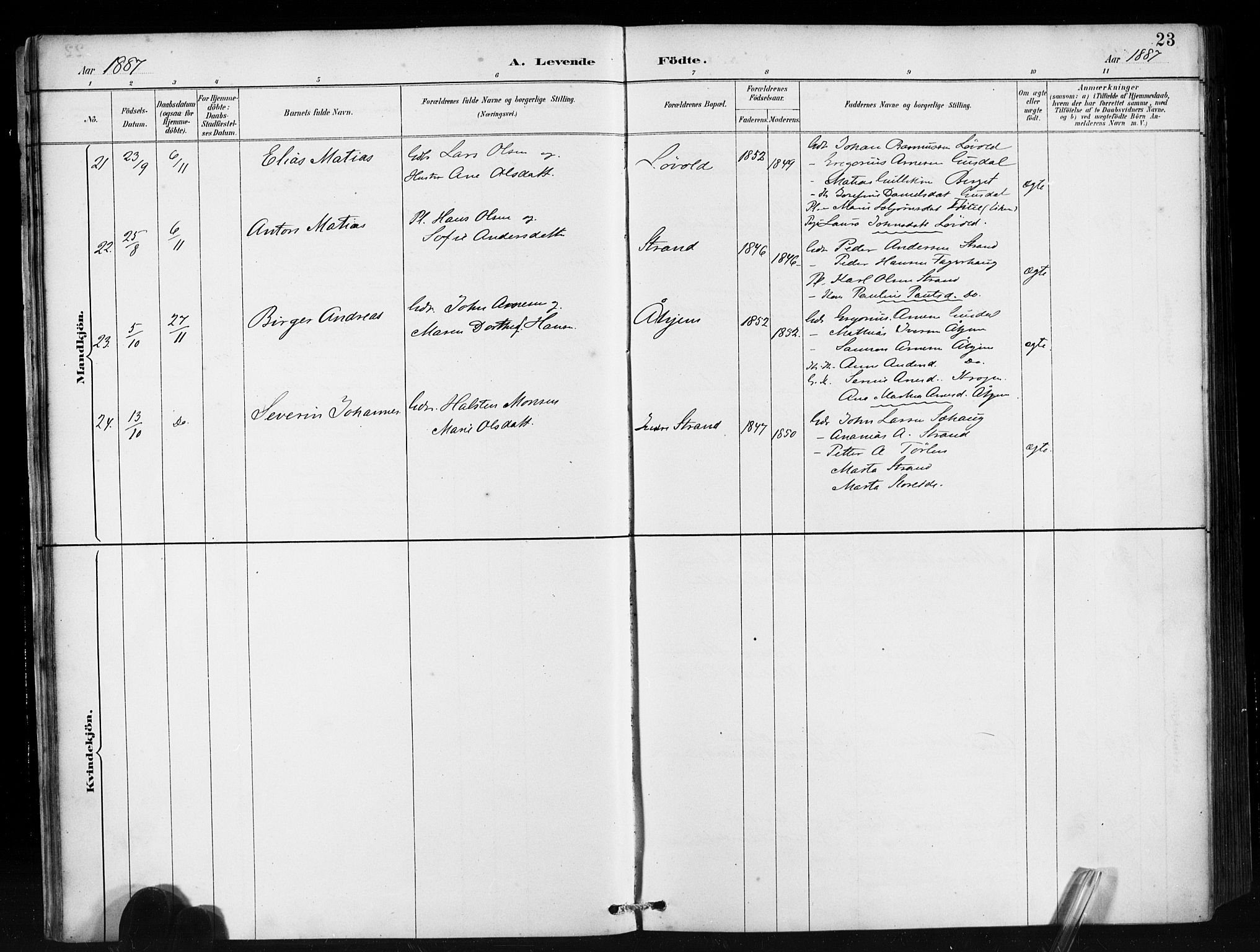 Ministerialprotokoller, klokkerbøker og fødselsregistre - Møre og Romsdal, AV/SAT-A-1454/501/L0008: Ministerialbok nr. 501A08, 1885-1901, s. 23