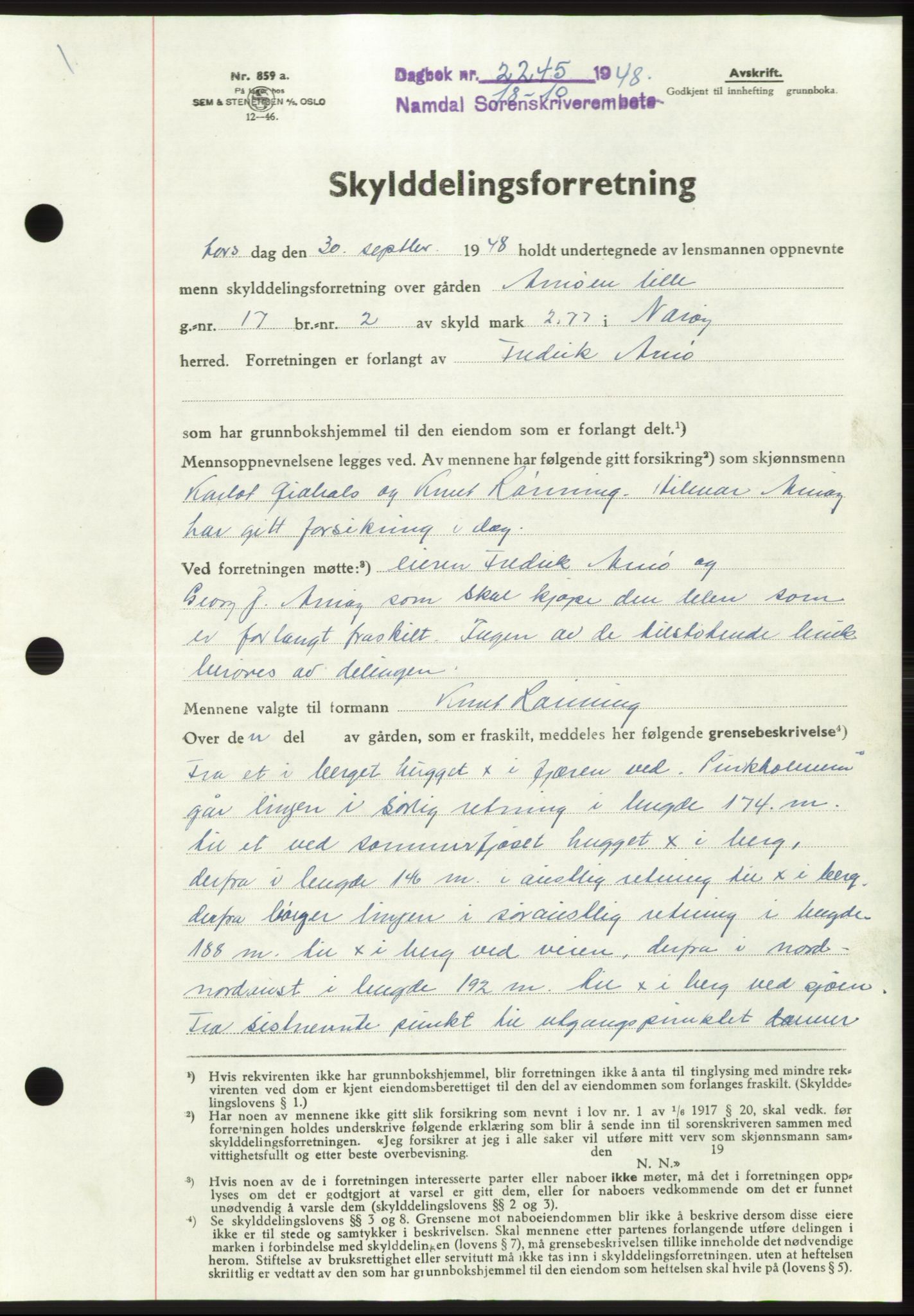 Namdal sorenskriveri, SAT/A-4133/1/2/2C: Pantebok nr. -, 1948-1948, Dagboknr: 2245/1948