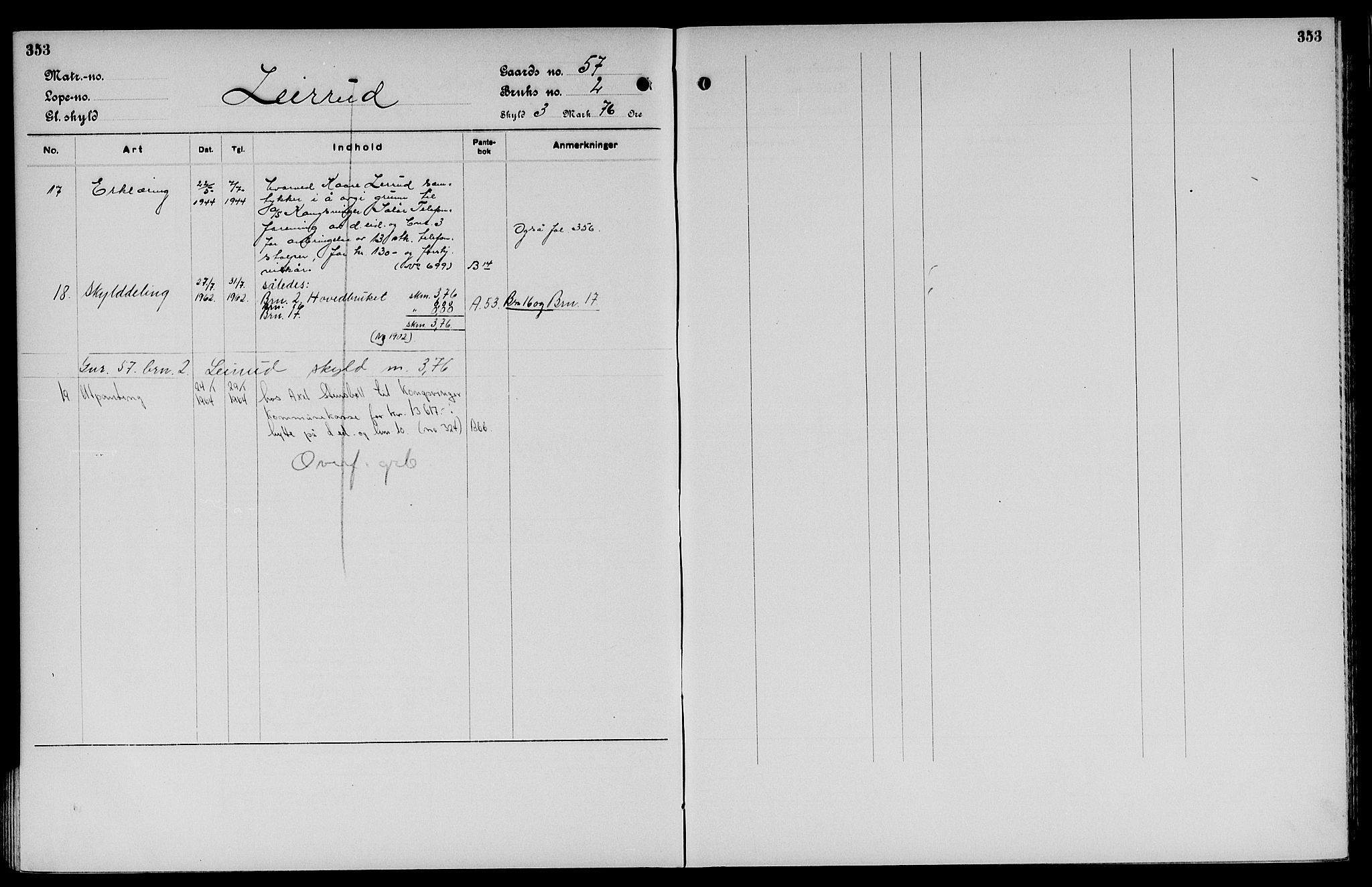 Vinger og Odal sorenskriveri, SAH/TING-022/H/Ha/Hac/Hacc/L0008: Panteregister nr. 3.8, 1923, s. 353