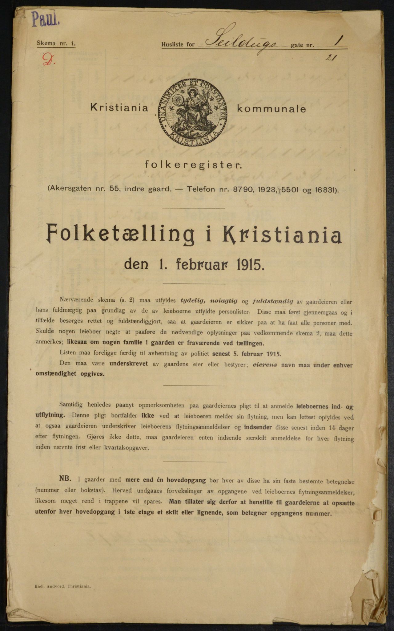 OBA, Kommunal folketelling 1.2.1915 for Kristiania, 1915, s. 93588