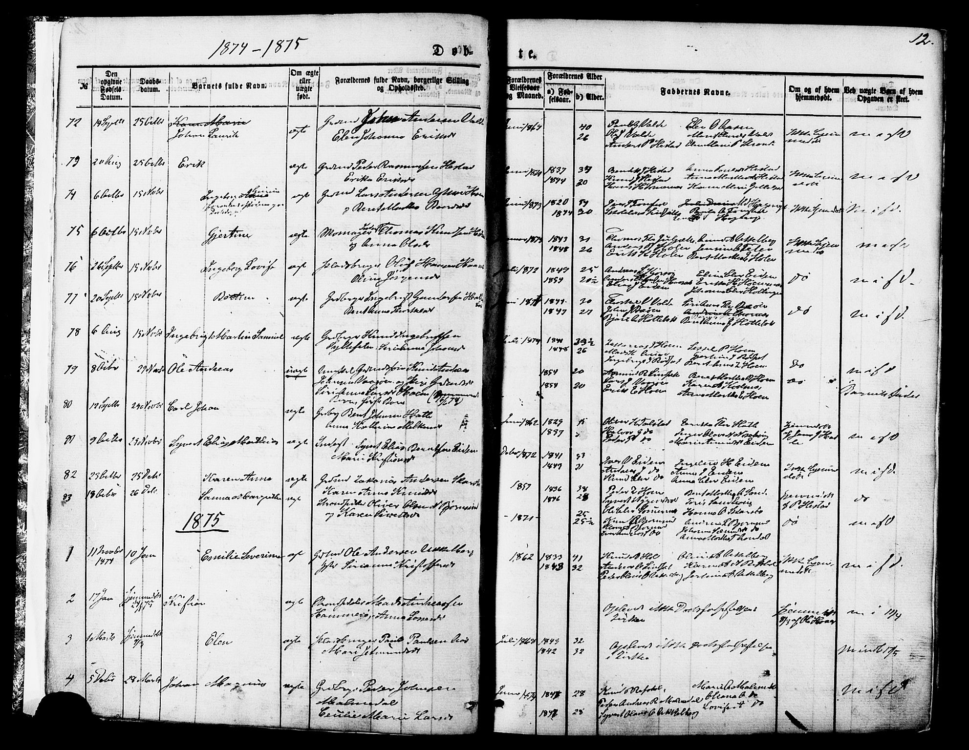 Ministerialprotokoller, klokkerbøker og fødselsregistre - Møre og Romsdal, SAT/A-1454/565/L0749: Ministerialbok nr. 565A03, 1871-1886, s. 12