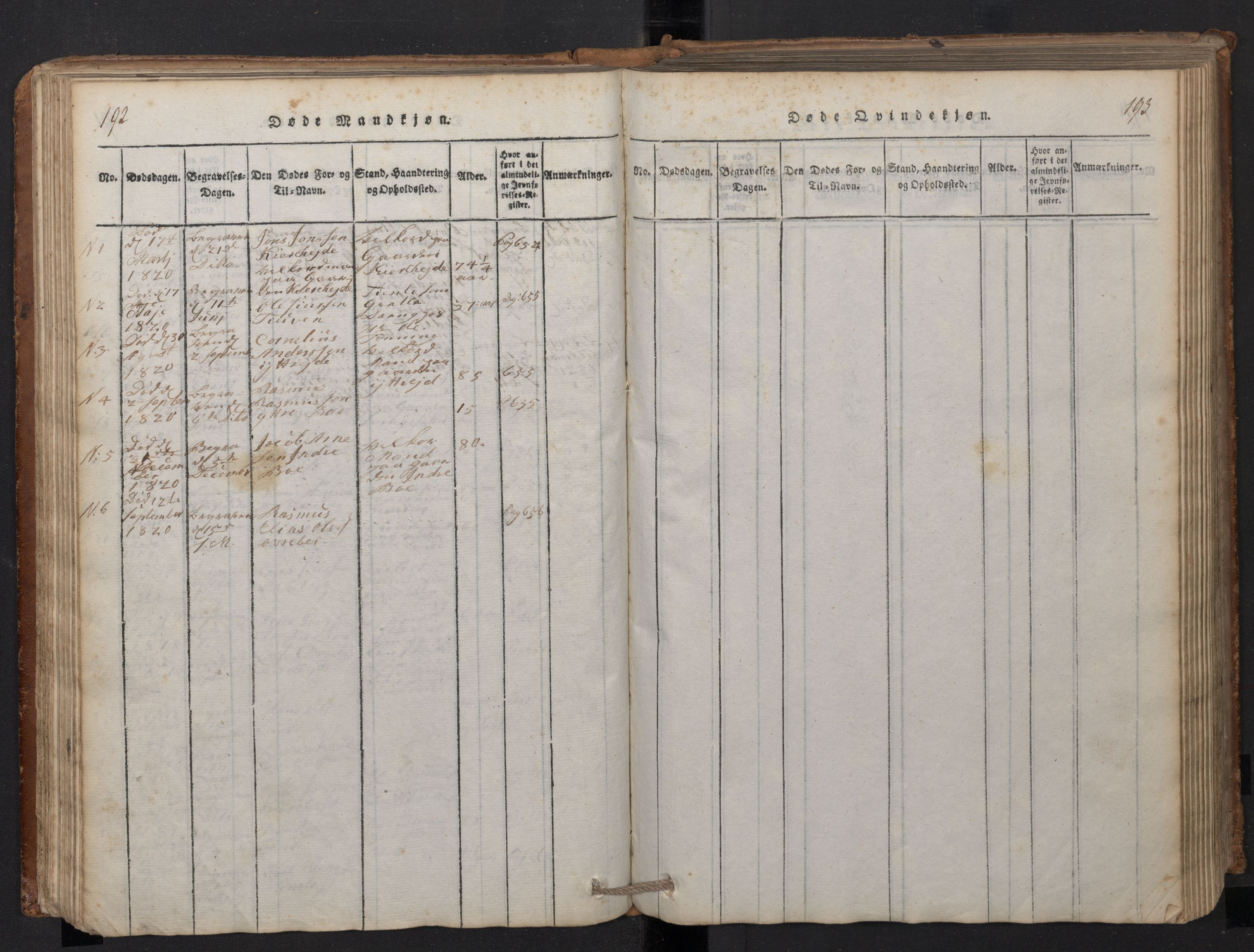 Stryn Sokneprestembete, AV/SAB-A-82501: Klokkerbok nr. A 1, 1816-1844, s. 192-193