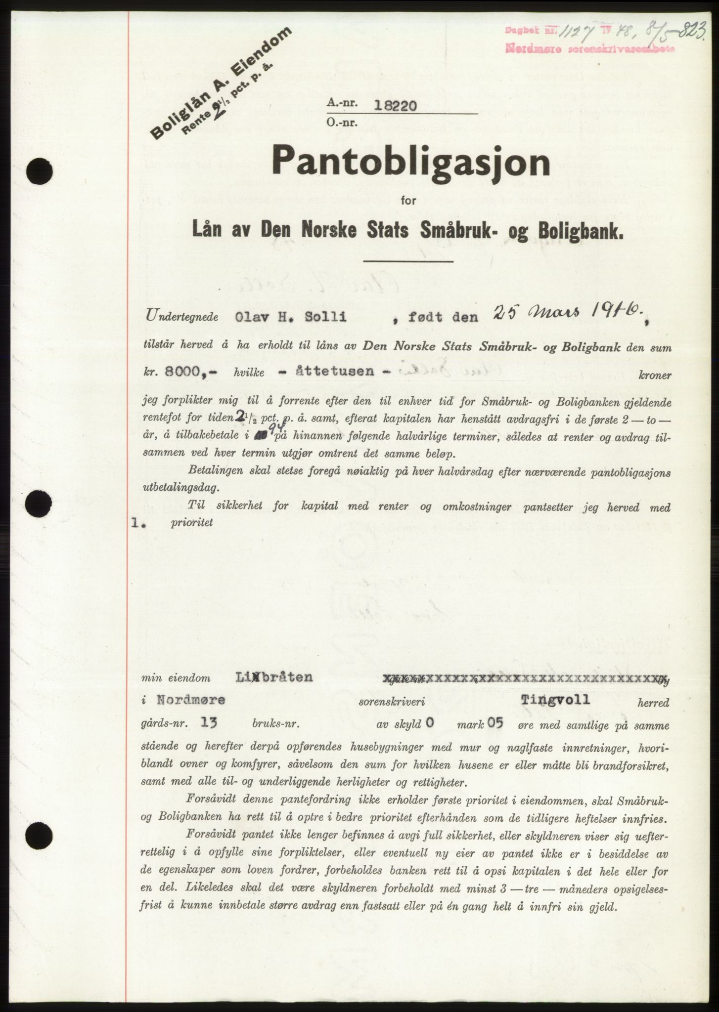 Nordmøre sorenskriveri, SAT/A-4132/1/2/2Ca: Pantebok nr. B98, 1948-1948, Dagboknr: 1127/1948