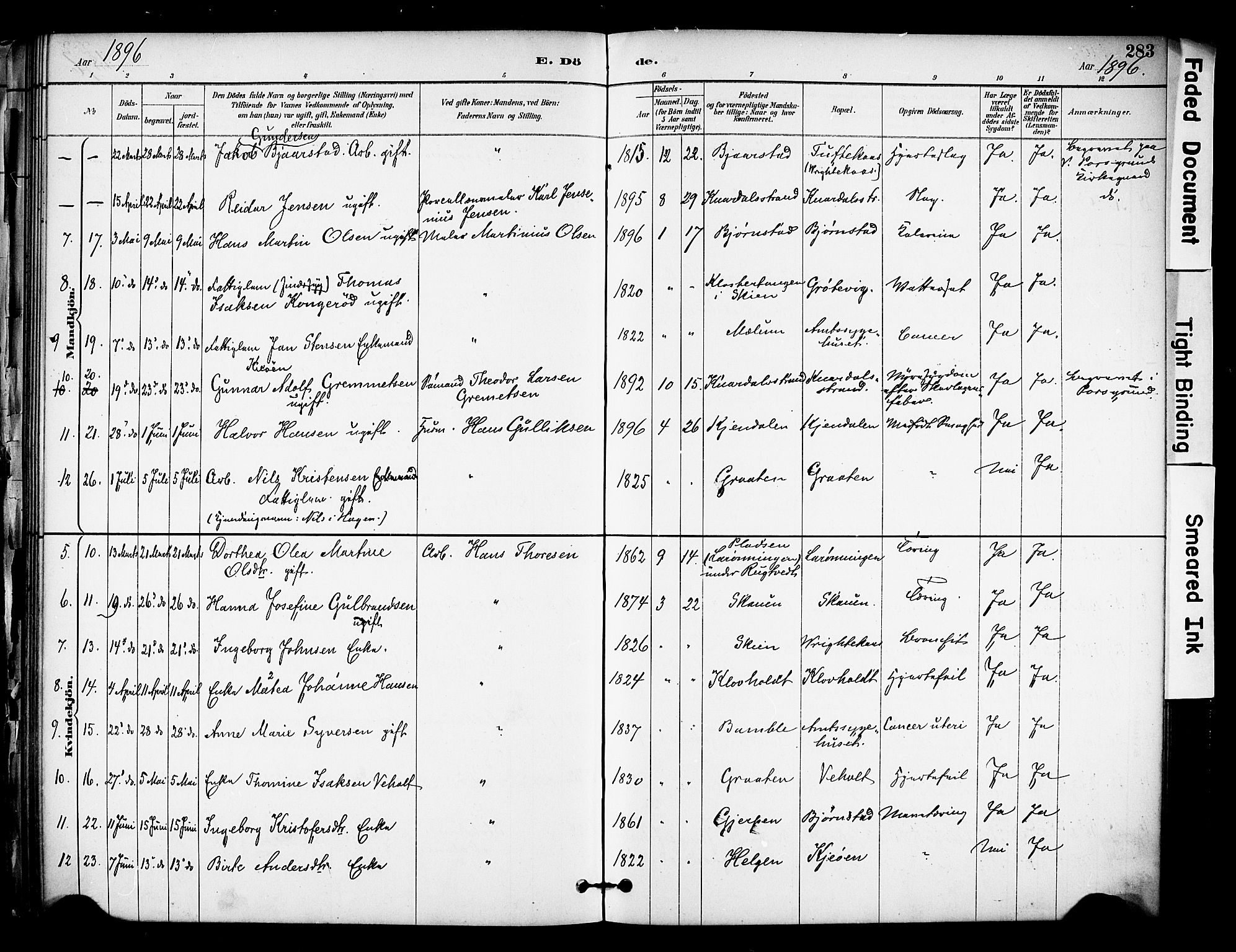 Solum kirkebøker, AV/SAKO-A-306/F/Fa/L0010: Ministerialbok nr. I 10, 1888-1898, s. 283
