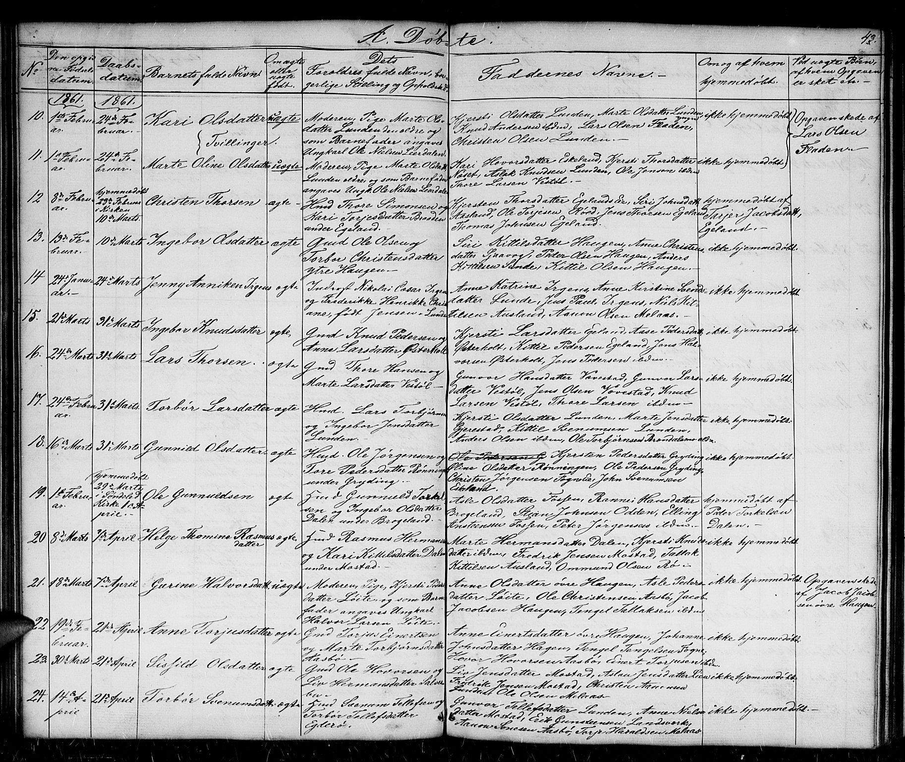 Gjerstad sokneprestkontor, AV/SAK-1111-0014/F/Fb/Fba/L0005: Klokkerbok nr. B 5, 1853-1867, s. 43