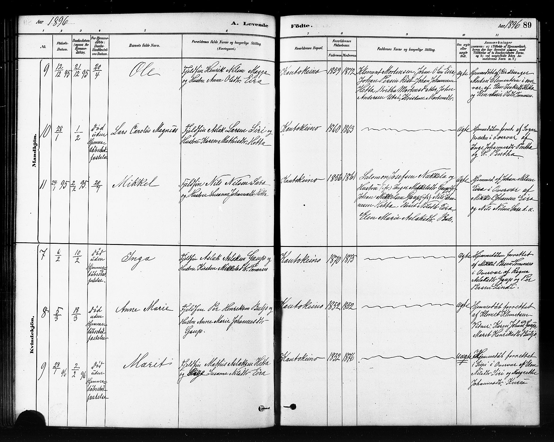 Kautokeino sokneprestembete, AV/SATØ-S-1340/H/Hb/L0002.klokk: Klokkerbok nr. 2, 1877-1896, s. 89