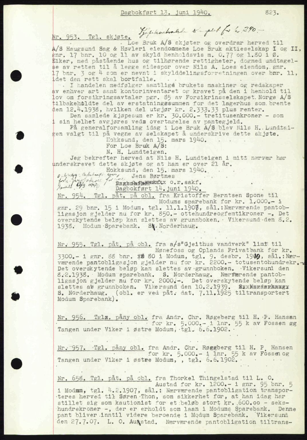 Eiker, Modum og Sigdal sorenskriveri, SAKO/A-123/G/Ga/Gab/L0041: Pantebok nr. A11, 1939-1940, Dagboknr: 953/1940