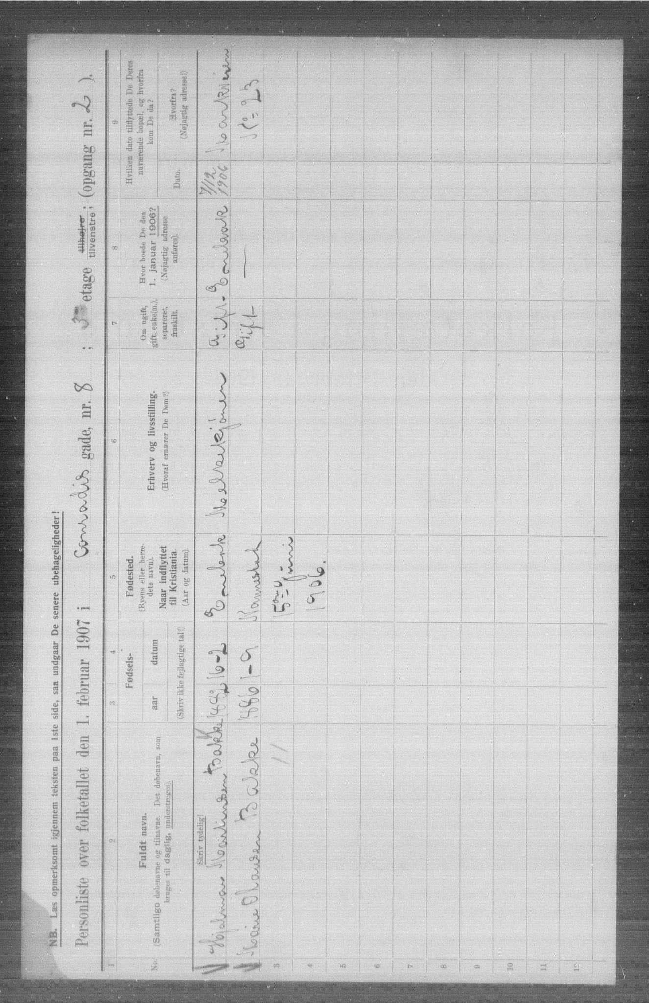 OBA, Kommunal folketelling 1.2.1907 for Kristiania kjøpstad, 1907, s. 6908