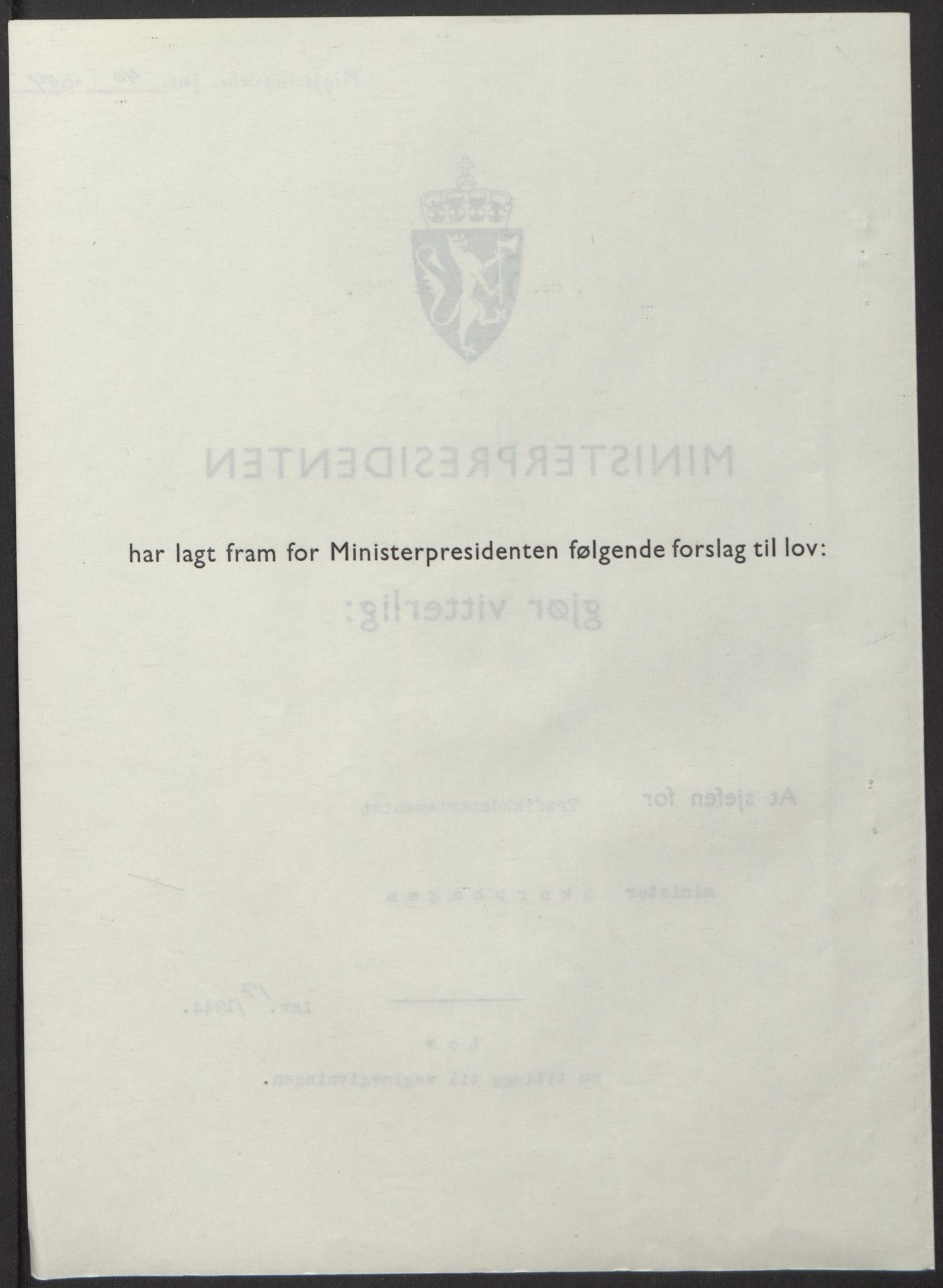 NS-administrasjonen 1940-1945 (Statsrådsekretariatet, de kommisariske statsråder mm), RA/S-4279/D/Db/L0100: Lover, 1944, s. 76