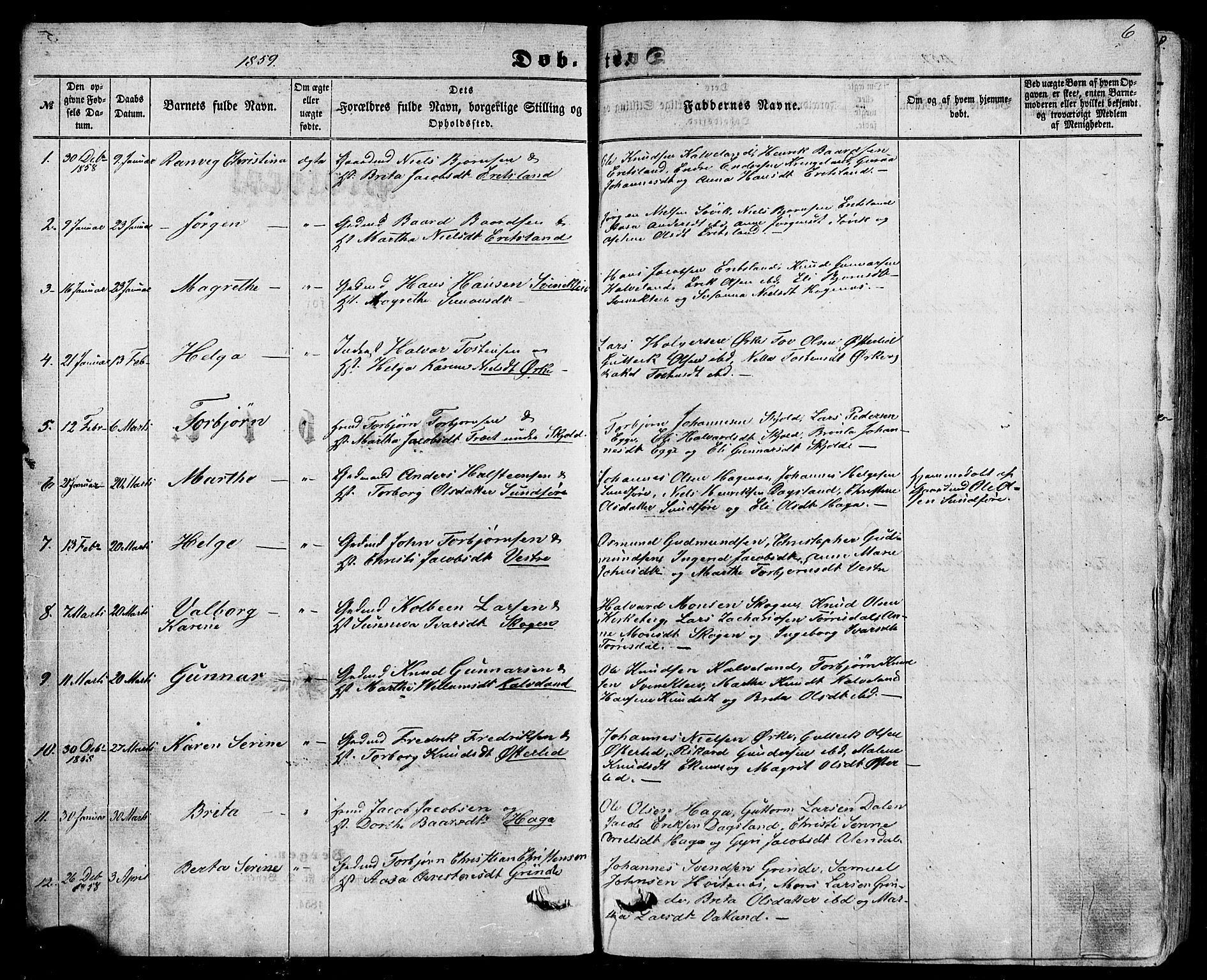 Skjold sokneprestkontor, AV/SAST-A-101847/H/Ha/Haa/L0008: Ministerialbok nr. A 8, 1856-1882, s. 6