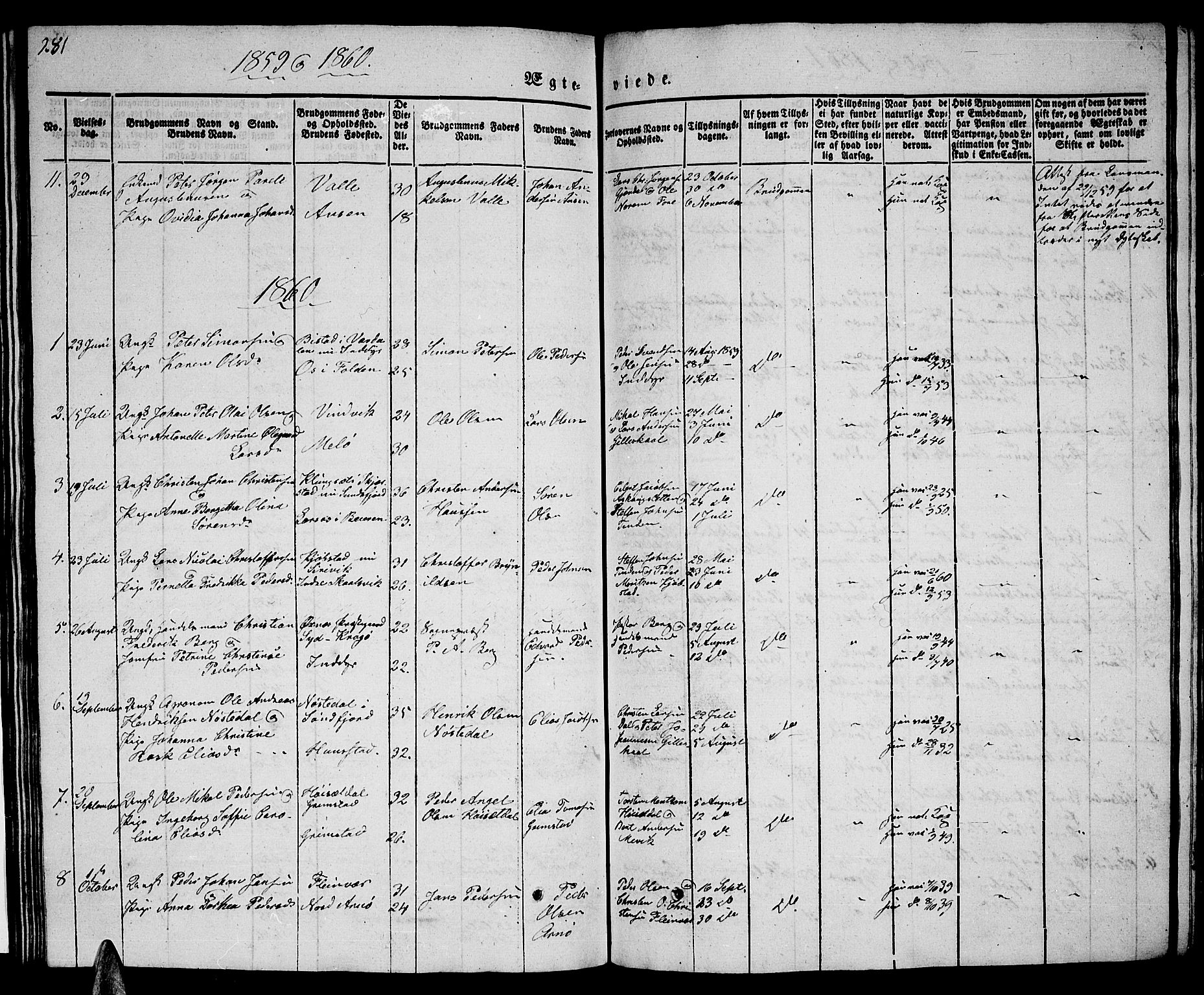 Ministerialprotokoller, klokkerbøker og fødselsregistre - Nordland, SAT/A-1459/805/L0106: Klokkerbok nr. 805C02, 1841-1861, s. 281