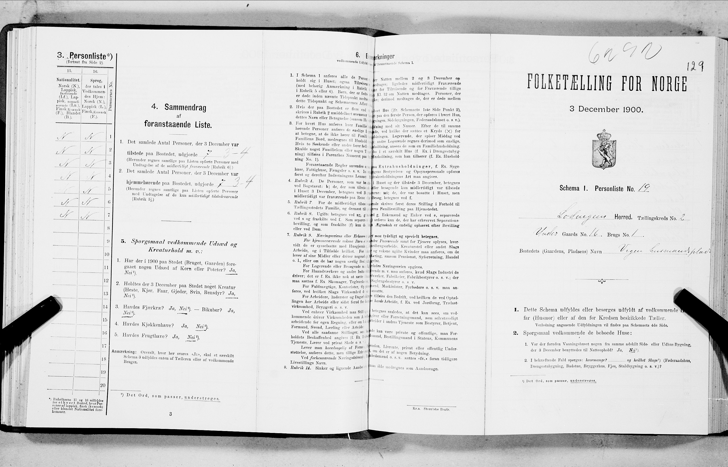 SAT, Folketelling 1900 for 1851 Lødingen herred, 1900, s. 129