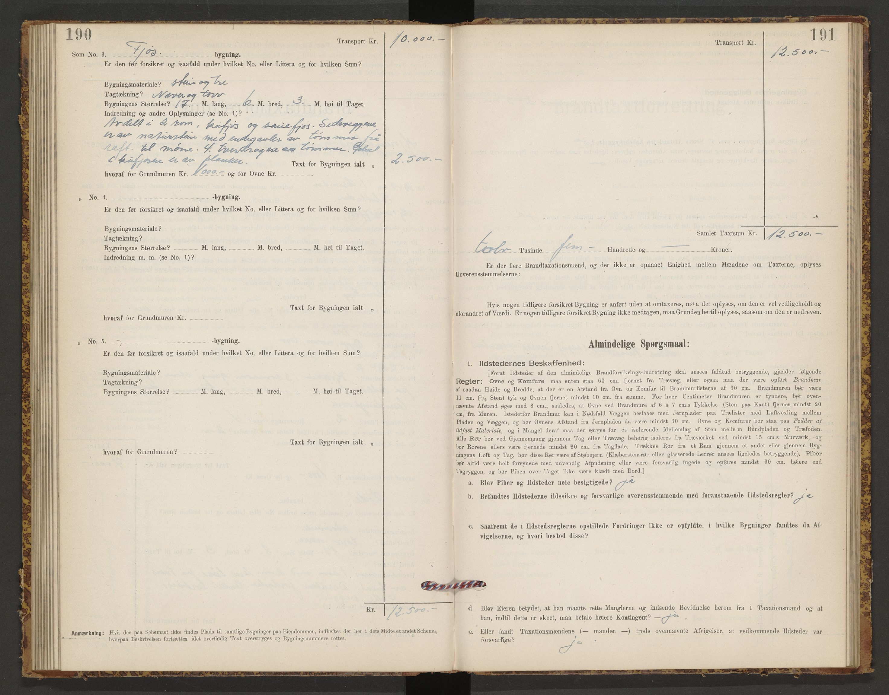 Norges Brannkasse Hjørundfjord, AV/SAT-A-5490/F/Fb/L0001: Branntakstprotokoll, 1911-1949, s. 190-191