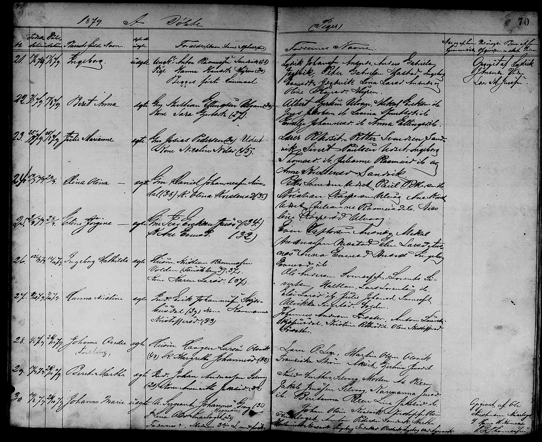 Ministerialprotokoller, klokkerbøker og fødselsregistre - Sør-Trøndelag, SAT/A-1456/637/L0561: Klokkerbok nr. 637C02, 1873-1882, s. 70