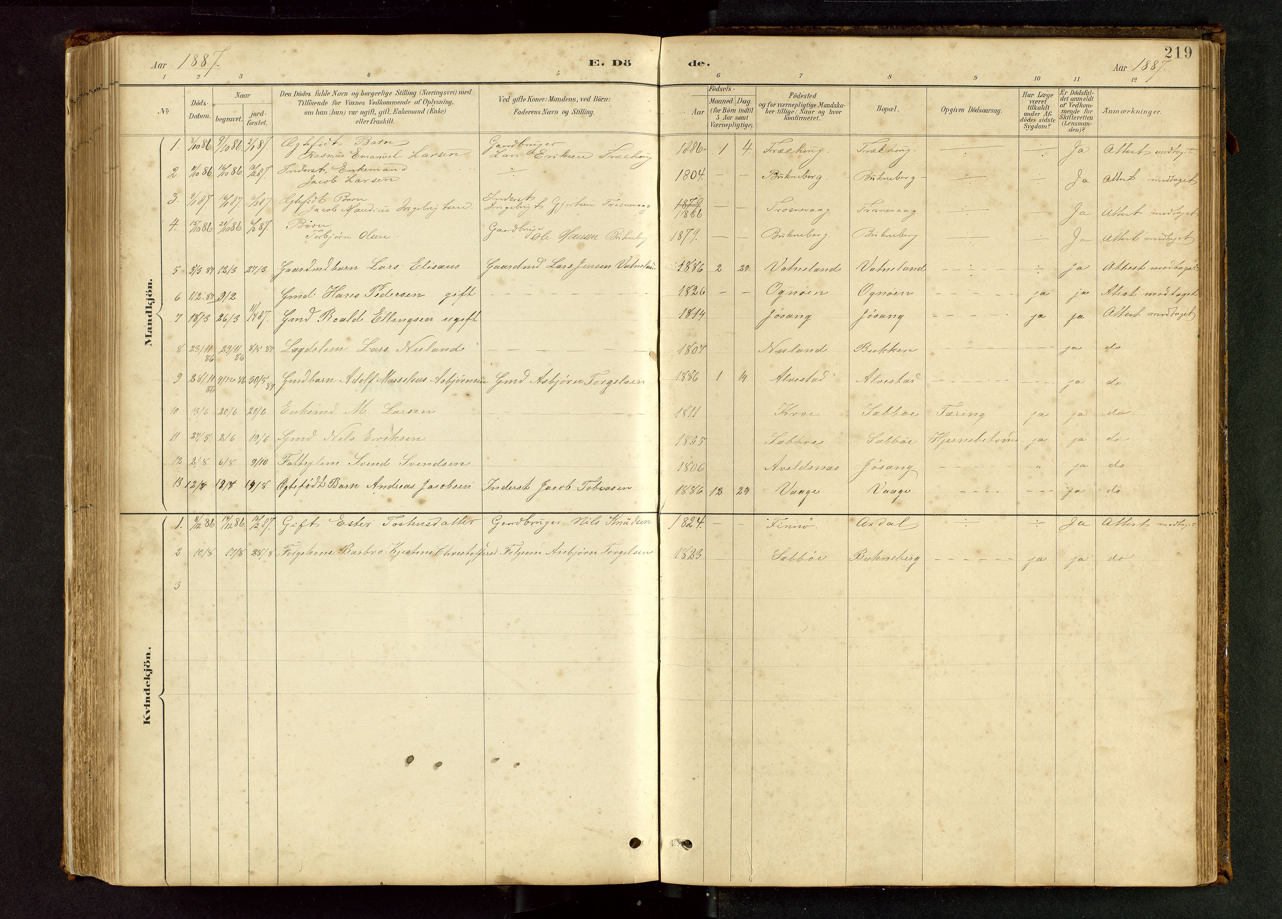 Tysvær sokneprestkontor, AV/SAST-A -101864/H/Ha/Hab/L0005: Klokkerbok nr. B 5, 1887-1947, s. 219