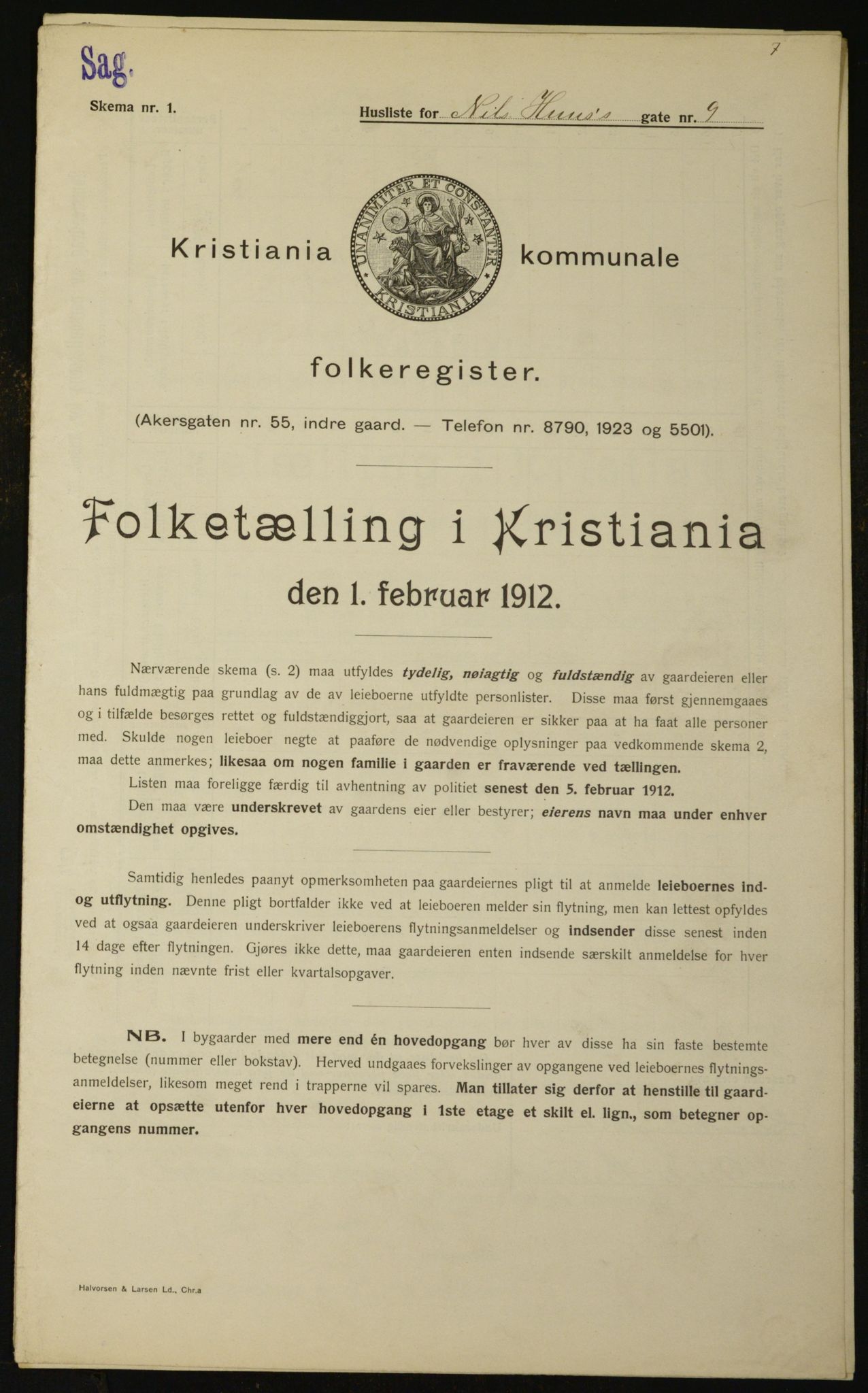 OBA, Kommunal folketelling 1.2.1912 for Kristiania, 1912, s. 71563