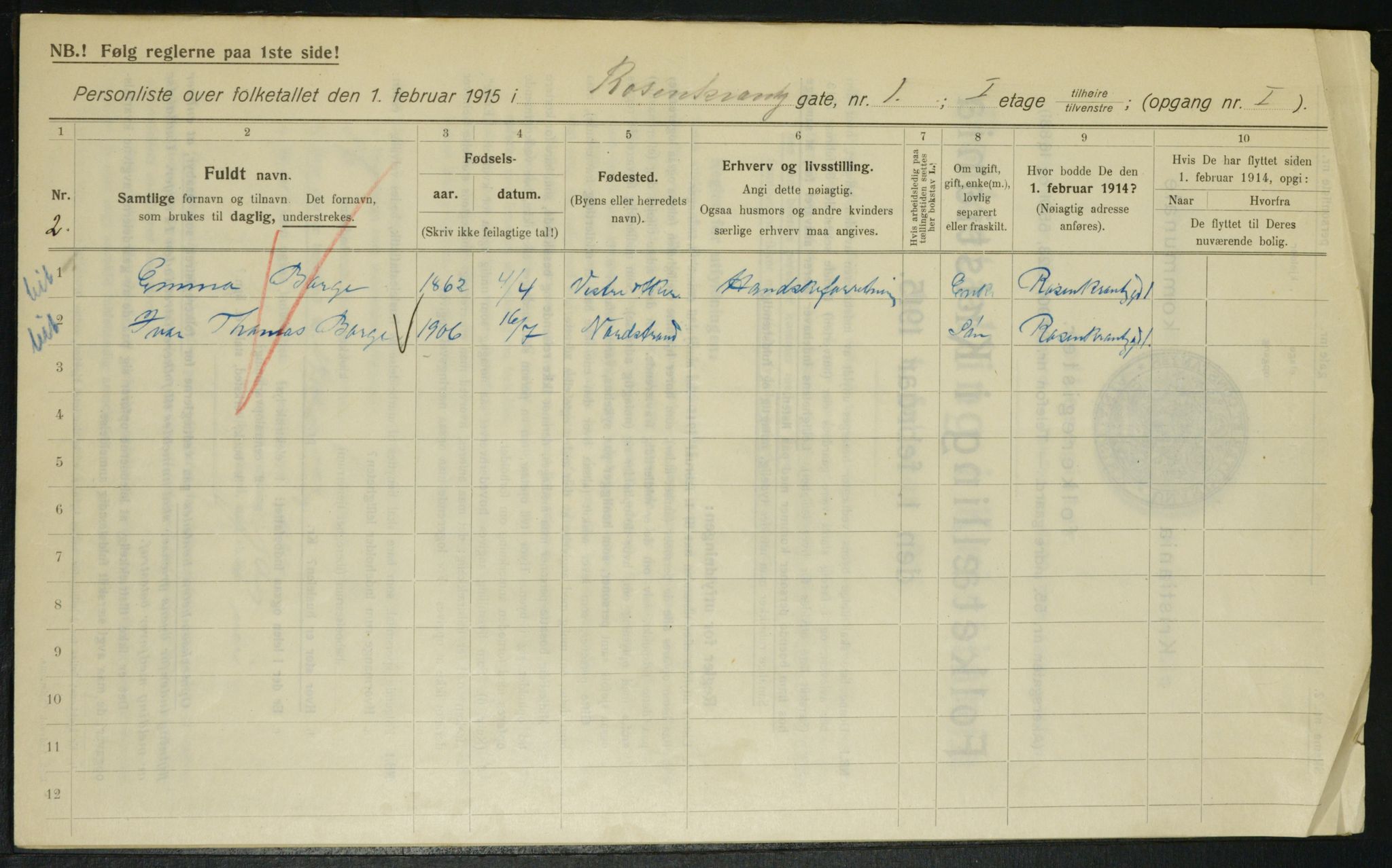 OBA, Kommunal folketelling 1.2.1915 for Kristiania, 1915, s. 83499