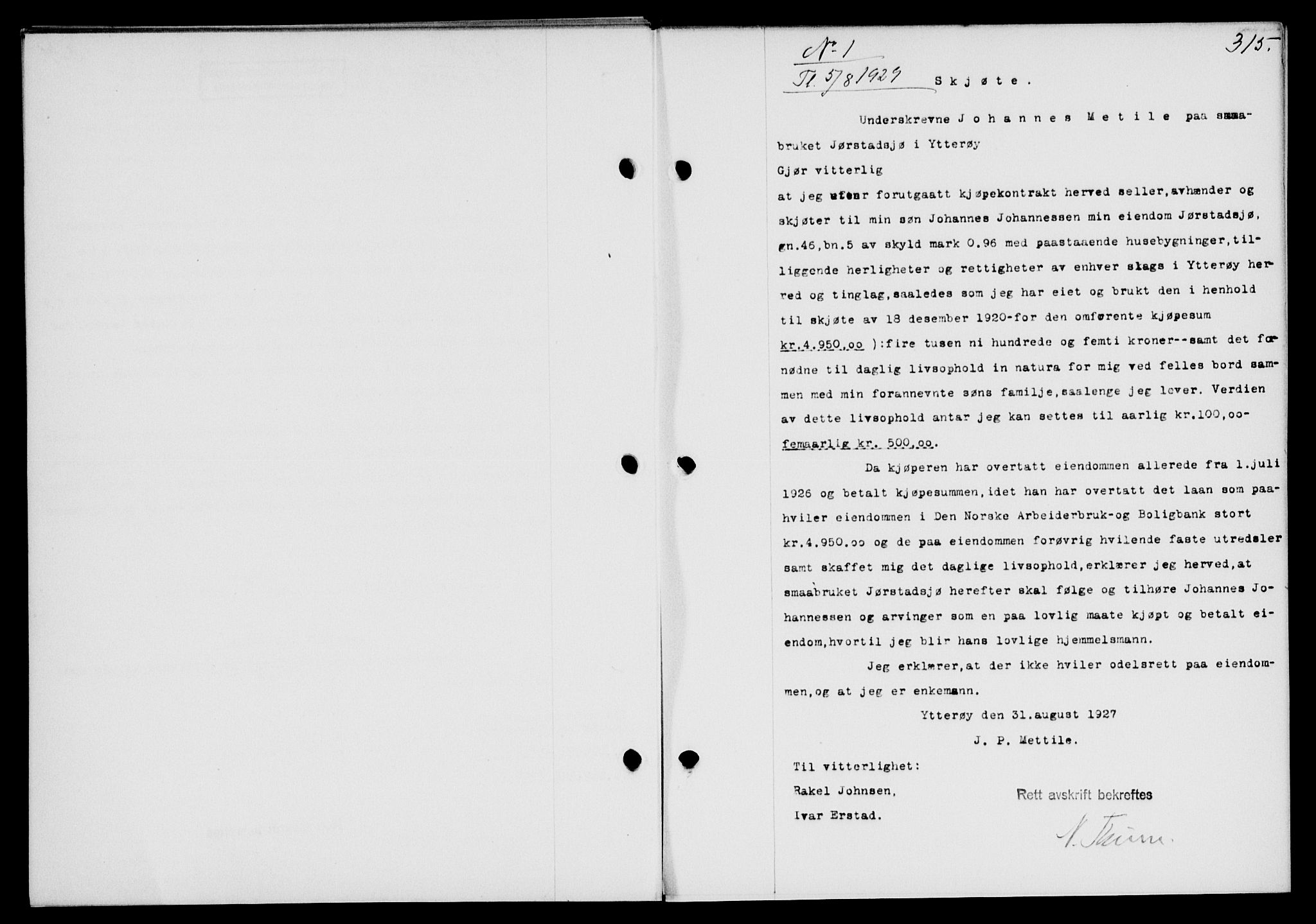 Inderøy sorenskriveri, SAT/A-4147/1/2/2C/L0068: Pantebok nr. 54, 1929-1929, Tingl.dato: 05.08.1929