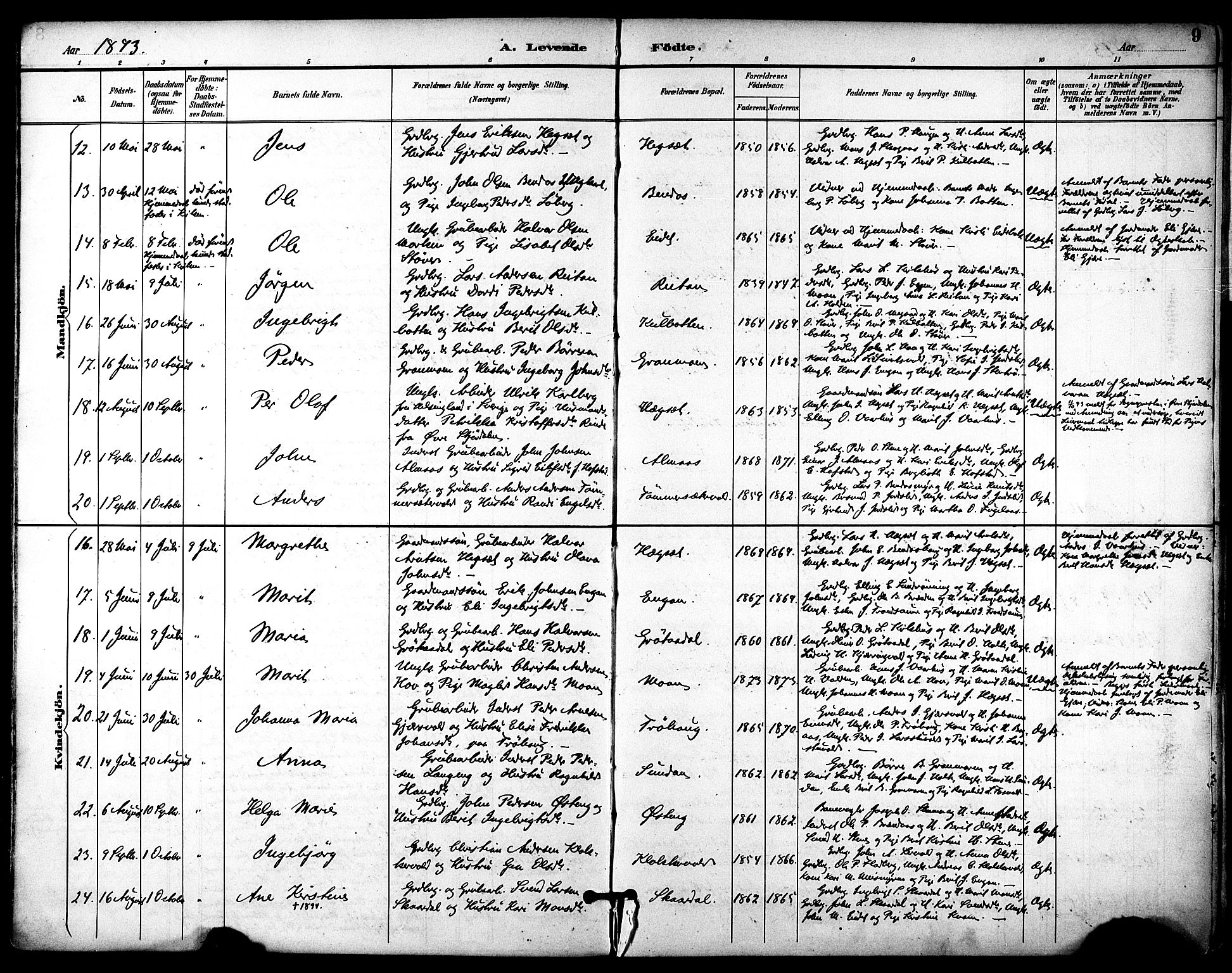 Ministerialprotokoller, klokkerbøker og fødselsregistre - Sør-Trøndelag, AV/SAT-A-1456/686/L0984: Ministerialbok nr. 686A02, 1891-1906, s. 9