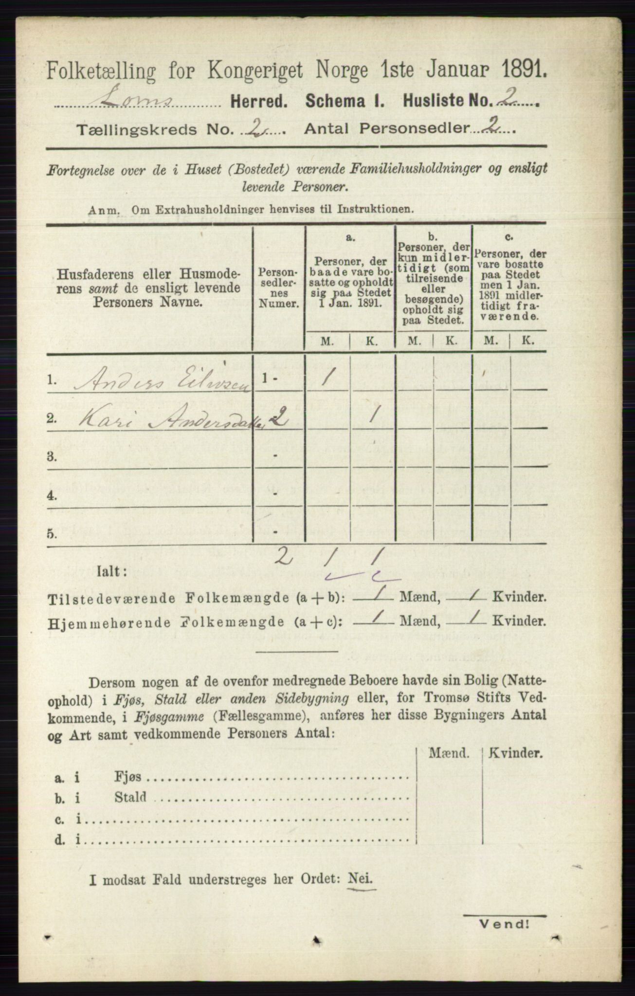 RA, Folketelling 1891 for 0514 Lom herred, 1891, s. 717