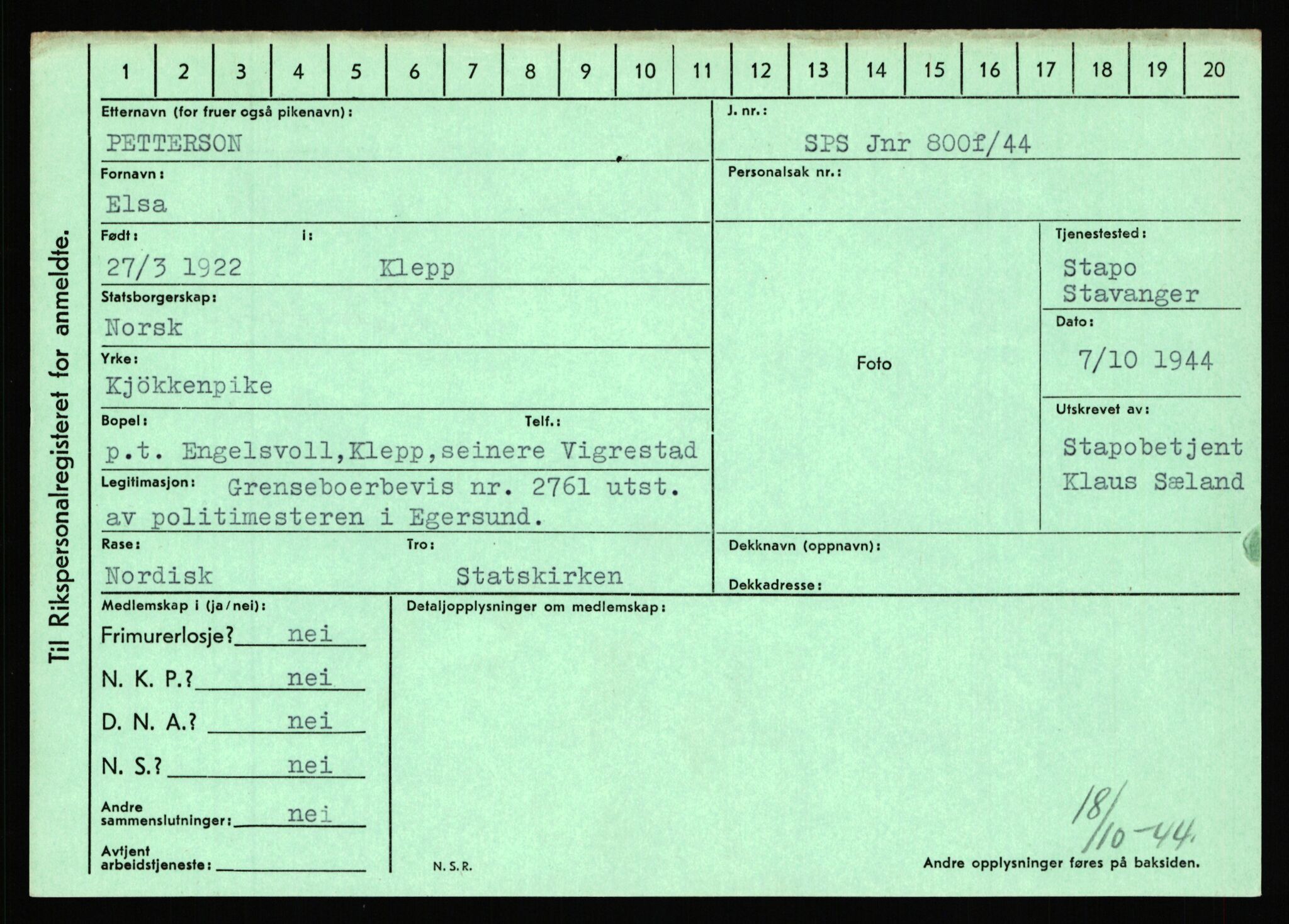 Statspolitiet - Hovedkontoret / Osloavdelingen, AV/RA-S-1329/C/Ca/L0012: Oanæs - Quistgaard	, 1943-1945, s. 4454