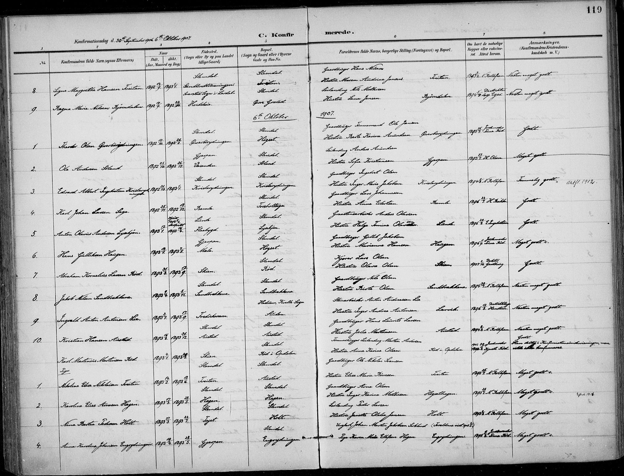 Siljan kirkebøker, AV/SAKO-A-300/F/Fa/L0003: Ministerialbok nr. 3, 1896-1910, s. 119