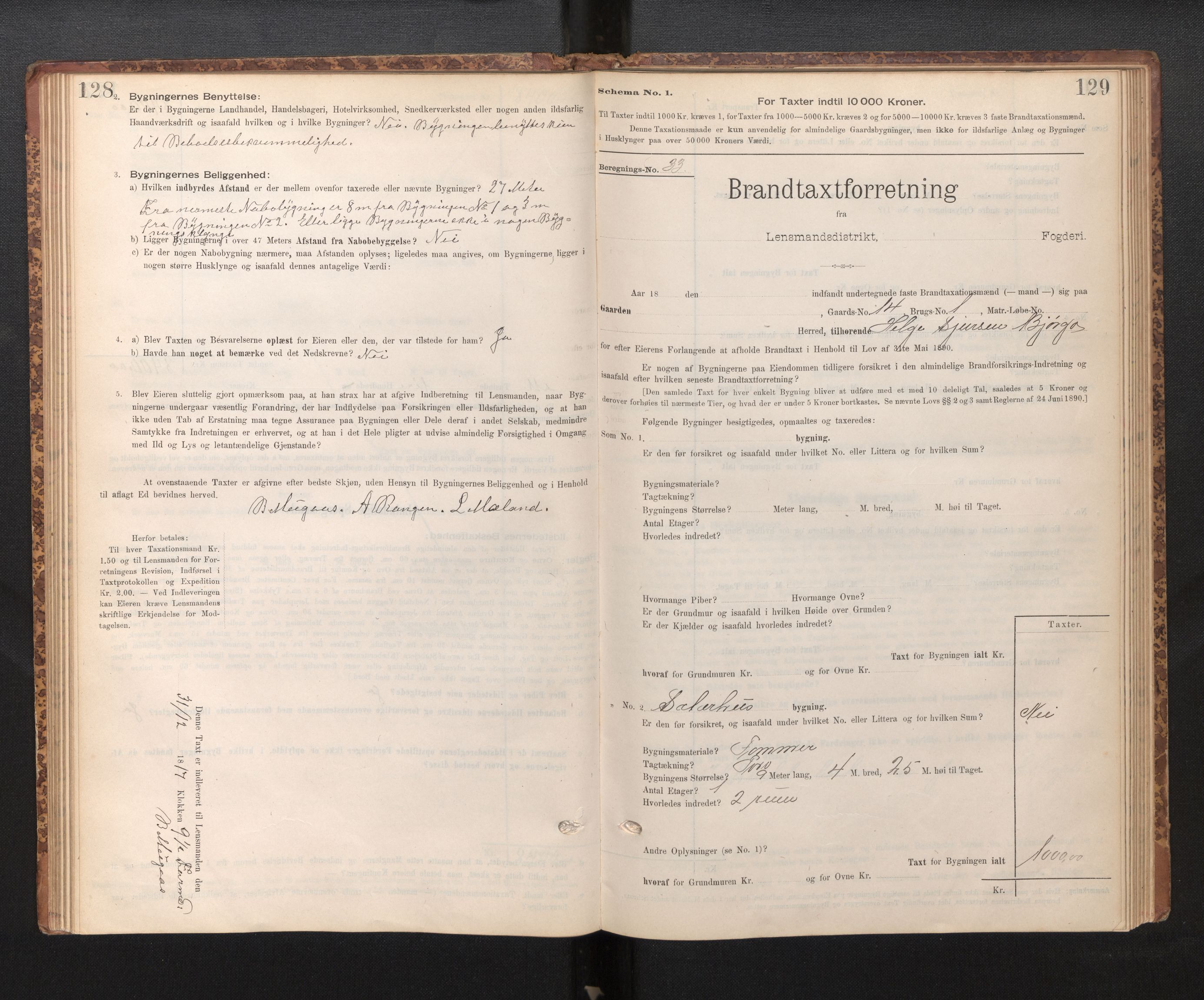 Lensmannen i Evanger, SAB/A-31701/0012/L0005: Branntakstprotokoll, skjematakst, 1895-1935, s. 128-129