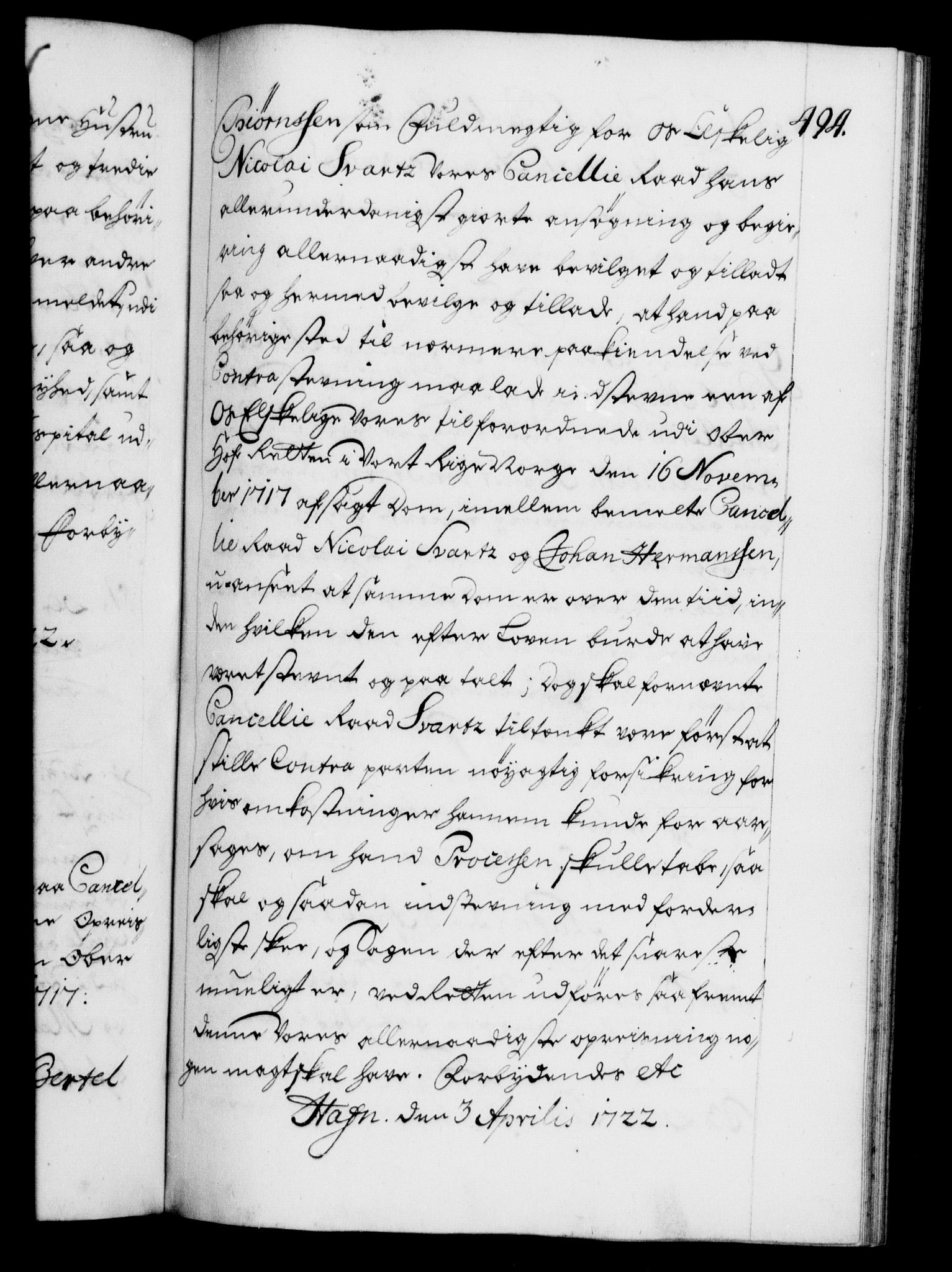 Danske Kanselli 1572-1799, RA/EA-3023/F/Fc/Fca/Fcaa/L0023: Norske registre, 1720-1722, s. 494a