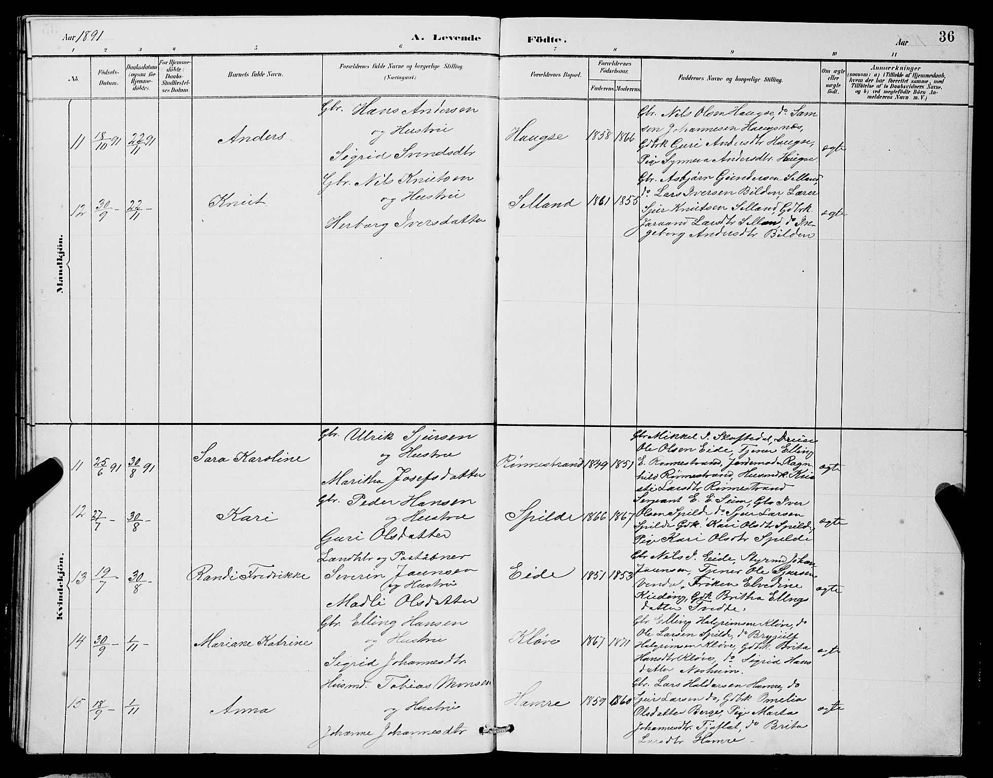 Ulvik sokneprestembete, AV/SAB-A-78801/H/Hab: Klokkerbok nr. B 3, 1884-1901, s. 36
