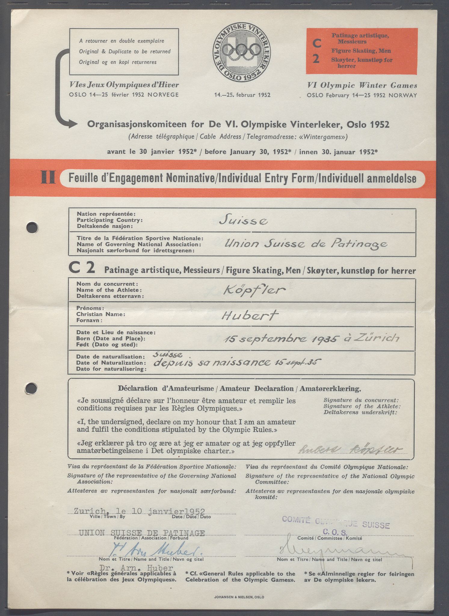 Organisasjonskomiteen for de VI. olympiske vinterleker, OBA/A-20130/H/Ha, 1951-1952, s. 1327