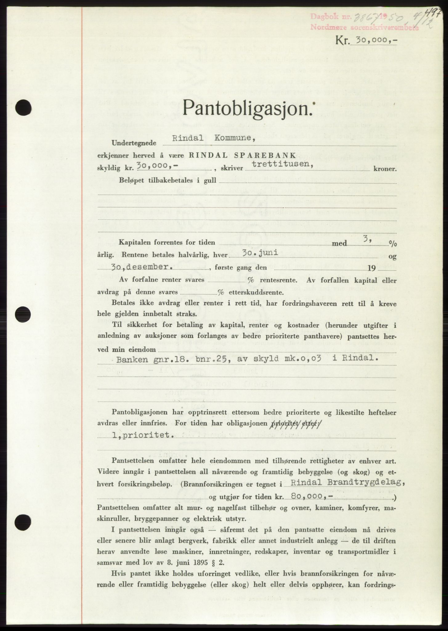 Nordmøre sorenskriveri, SAT/A-4132/1/2/2Ca: Pantebok nr. B106, 1950-1950, Dagboknr: 3867/1950