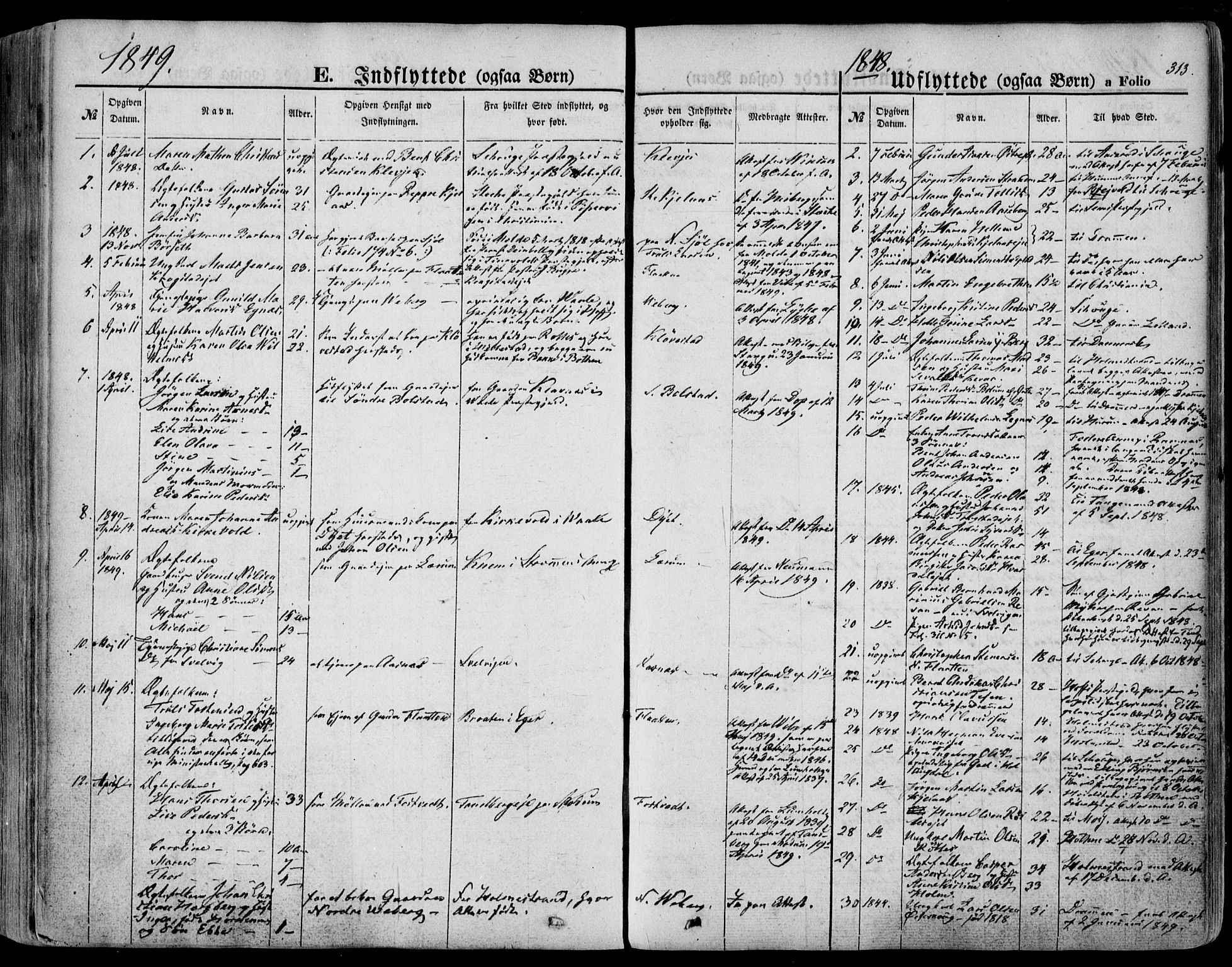 Sande Kirkebøker, AV/SAKO-A-53/F/Fa/L0004: Ministerialbok nr. 4, 1847-1864, s. 313