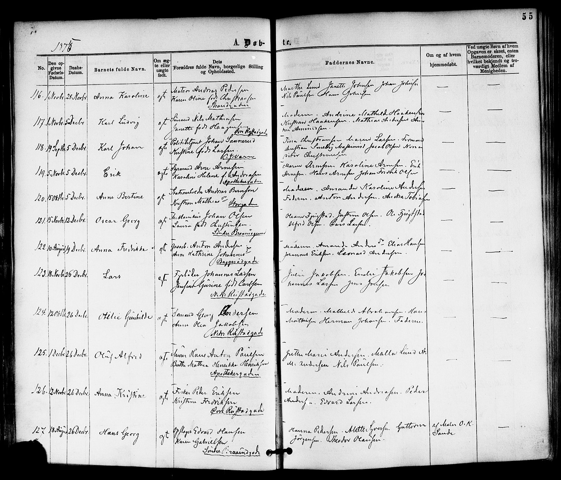 Horten kirkebøker, AV/SAKO-A-348/F/Fa/L0002: Ministerialbok nr. 2, 1872-1877, s. 55