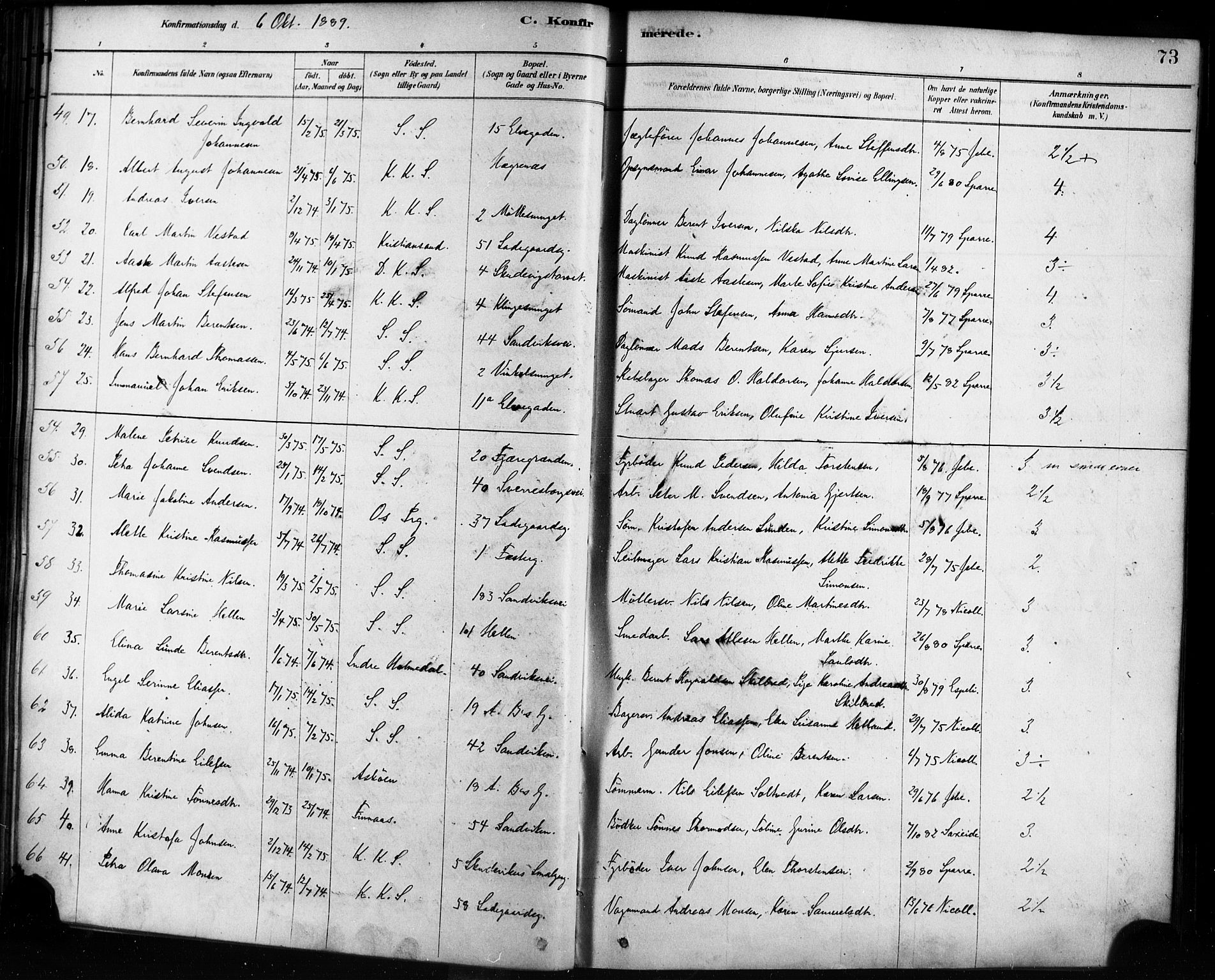 Sandviken Sokneprestembete, AV/SAB-A-77601/H/Ha/L0002: Ministerialbok nr. A 2, 1878-1896, s. 73
