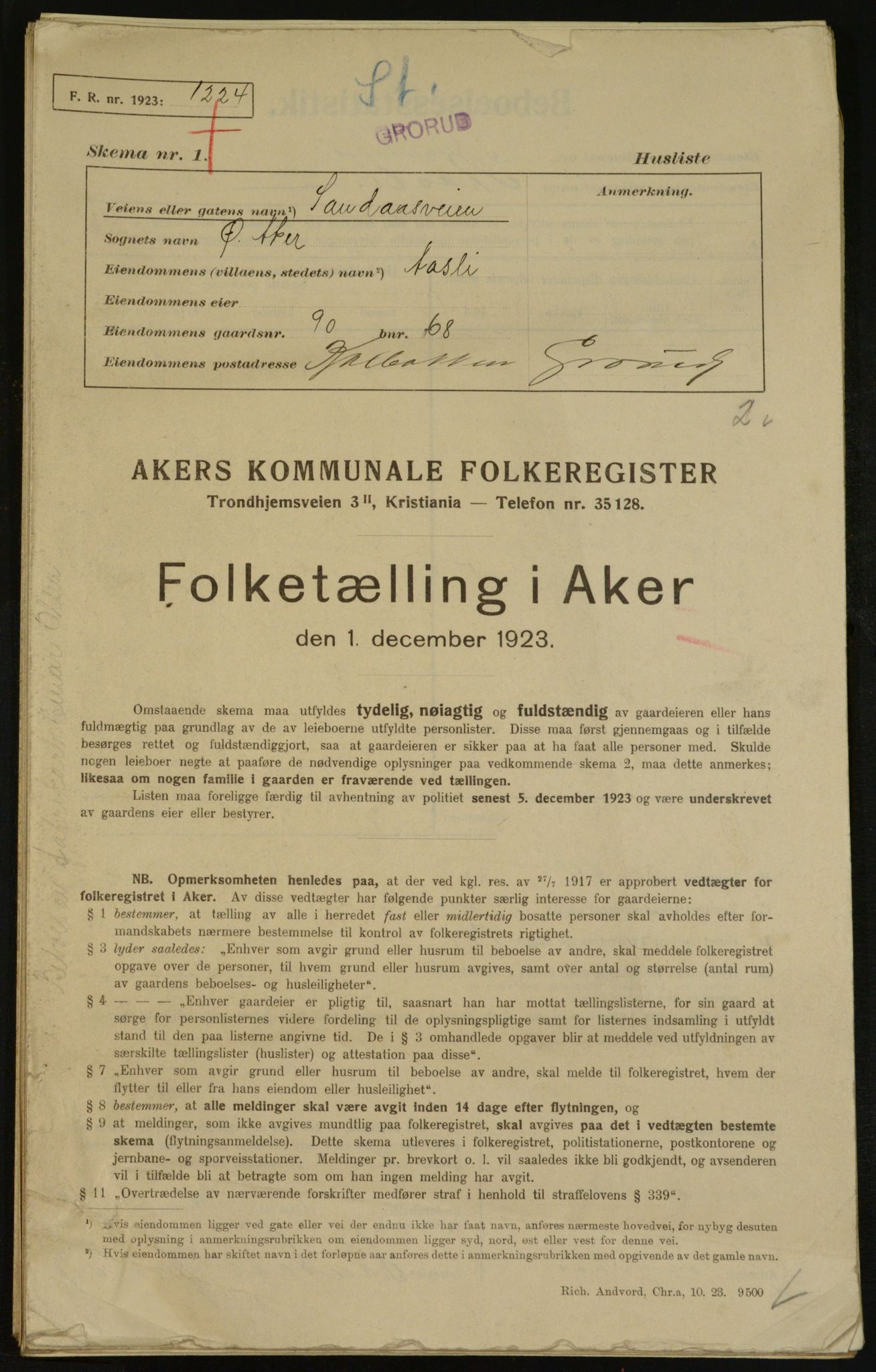 , Kommunal folketelling 1.12.1923 for Aker, 1923, s. 30158